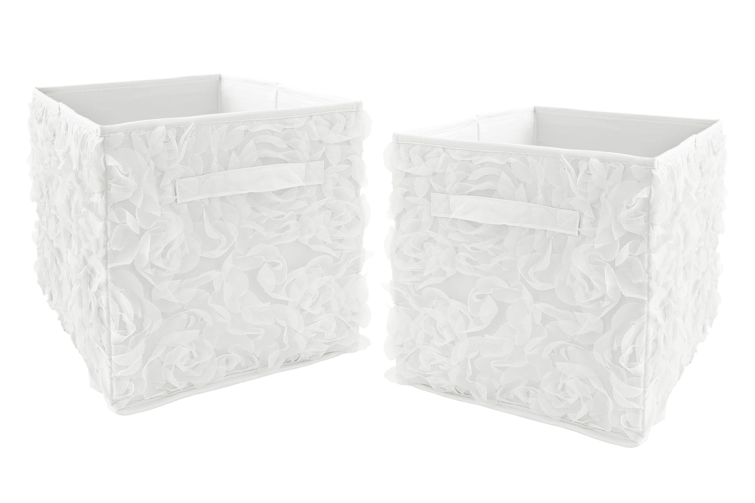 Sweet Jojo Designs Floral Rose Fabric Storage Bin (White, Set of 2, 11 in x 10.5 in x 10.5 in) zfl62