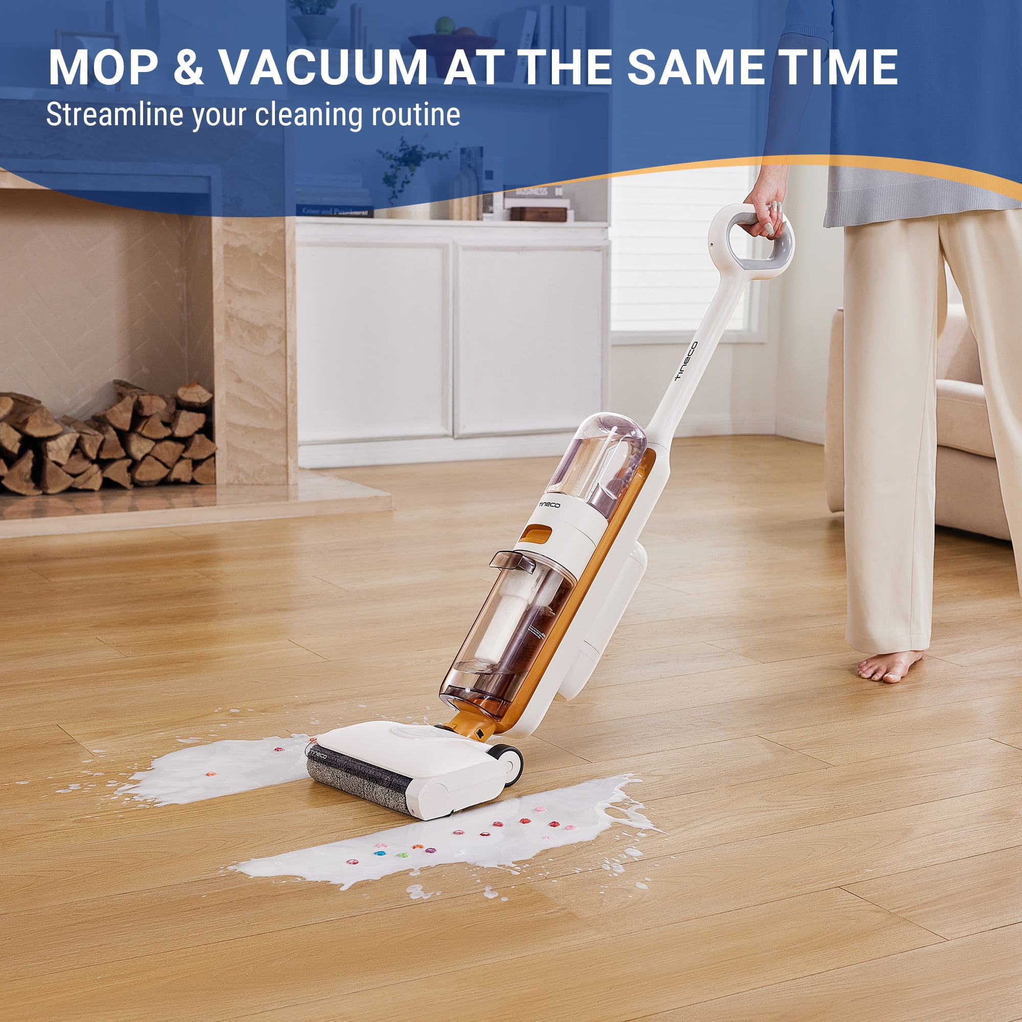 Tineco GO MAX Cordless Wet Dry Vacuum and Mop, Self-Cleaning Floor Washer for Hardwood and Sealed Floors (White) 8yk6k