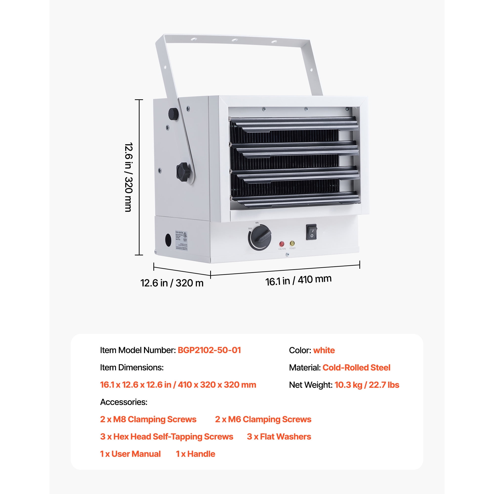 KFFKFF Electric Garage Heater, 5000W Wall or Ceiling Mounted Space Heater for Workshops and Warehouses (White, 240V) 25pw0