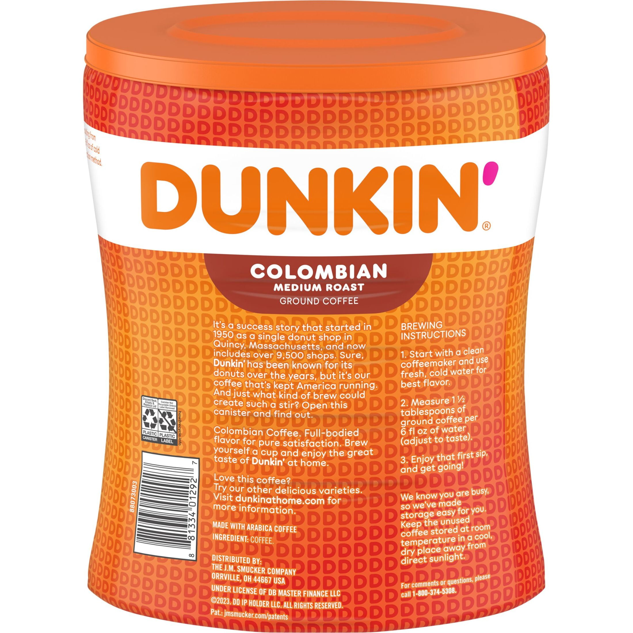 Dunkin’ Colombian Medium Roast Ground Coffee, Smooth & Full-Bodied Flavor (4 Pack, 110 oz Total) 513yv