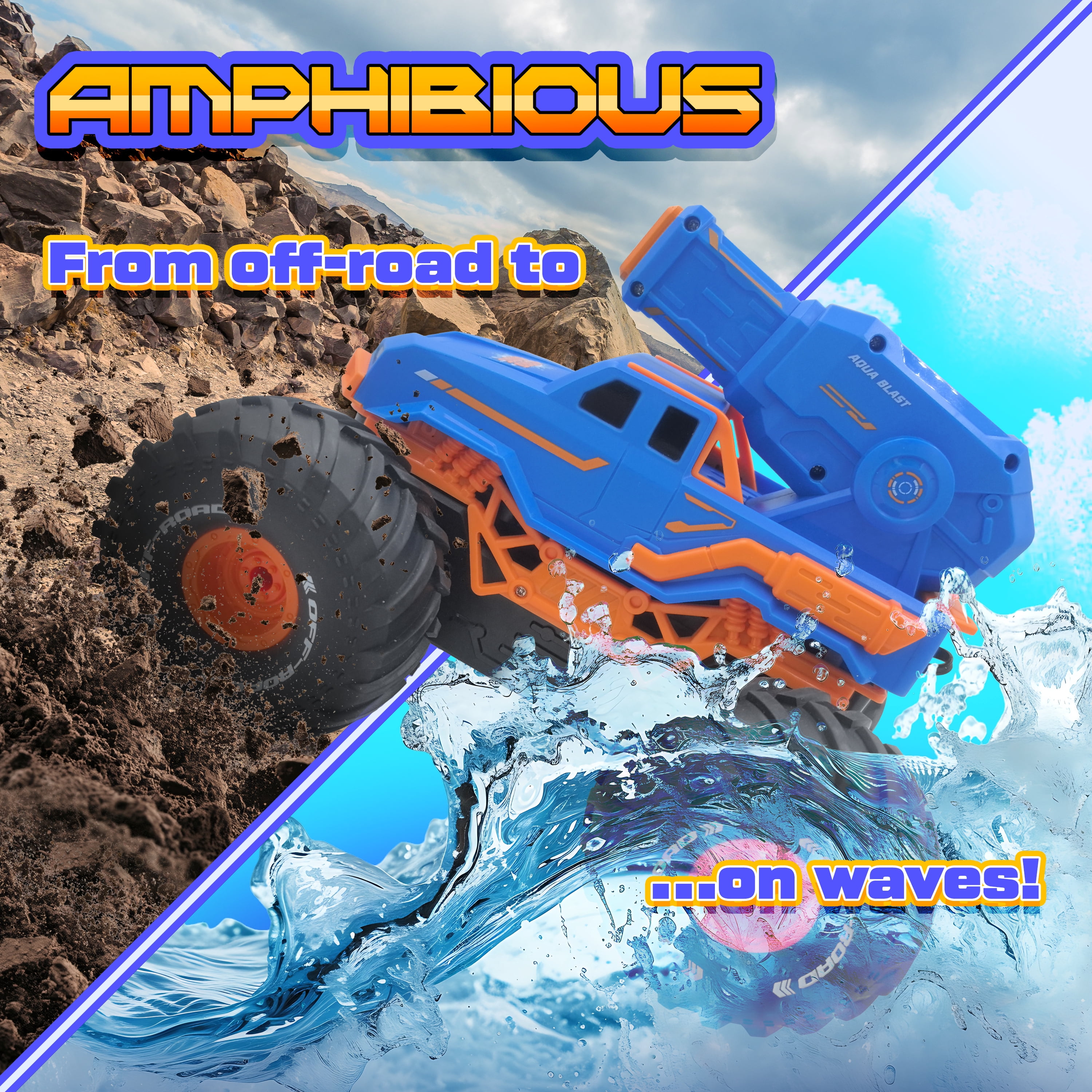 Force1 Hydro Havoc Amphibious Remote Control Monster Truck (Blue, 5.07 fl oz) 2vsis