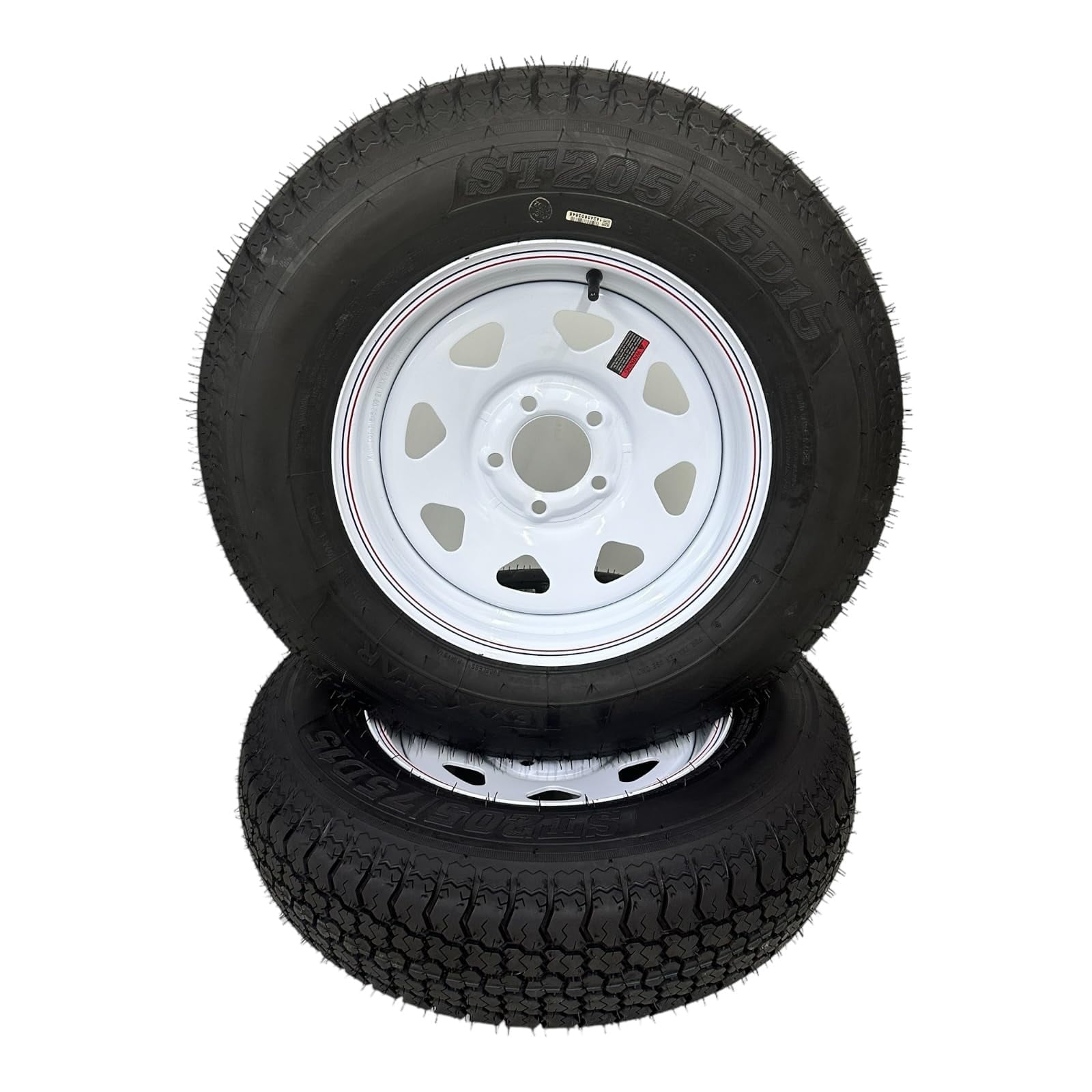 Tex Star Trailer Tire and Wheel Assembly ST205/75D15 6 Ply Bias 5 Lug White Spoke (2-Pack, 15 in) med9y