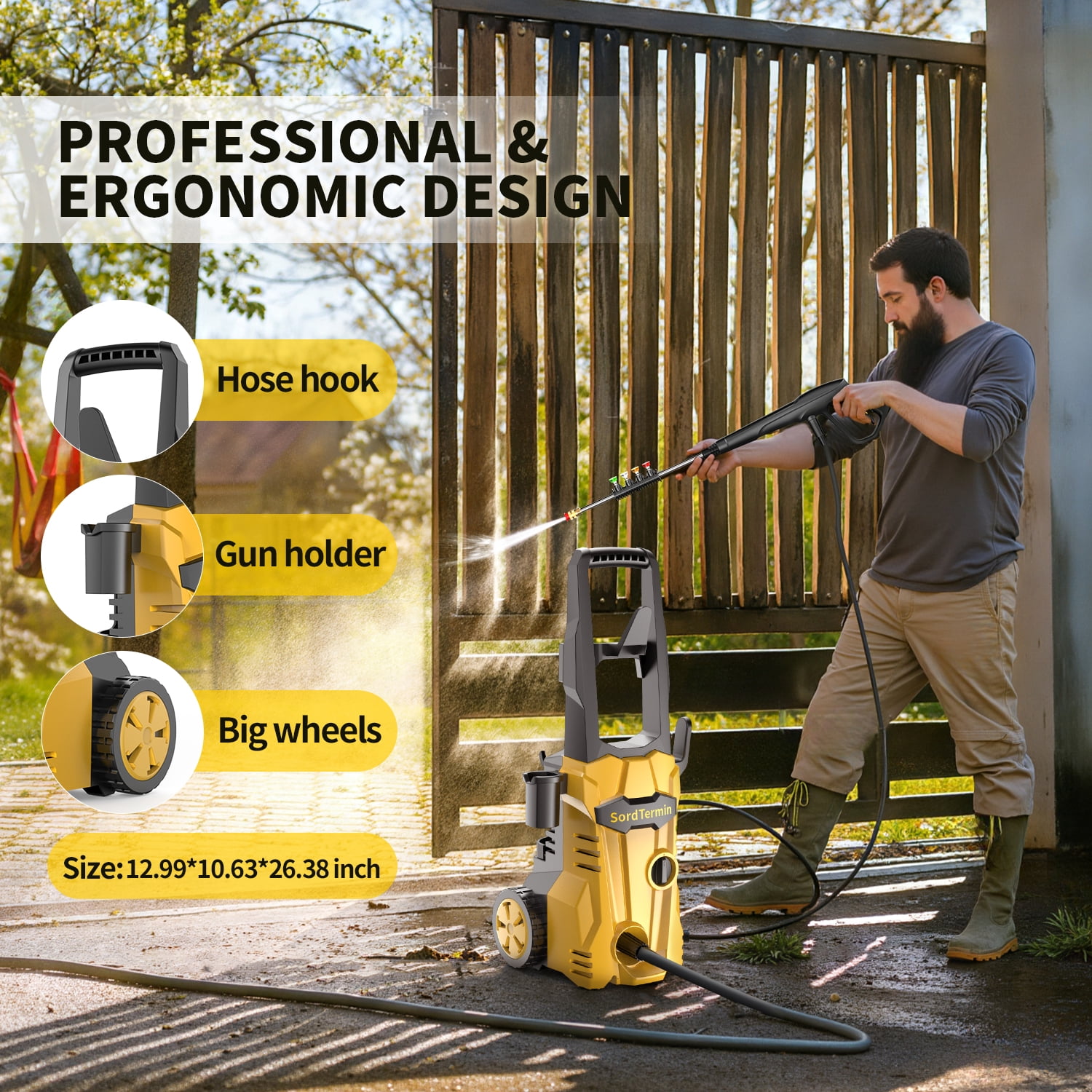 Flybrother Electric Pressure Washer with Foam Cannon and 4 Quick-Connect Nozzles (35 ft Hose, 20 ft Power Cord) flpzd