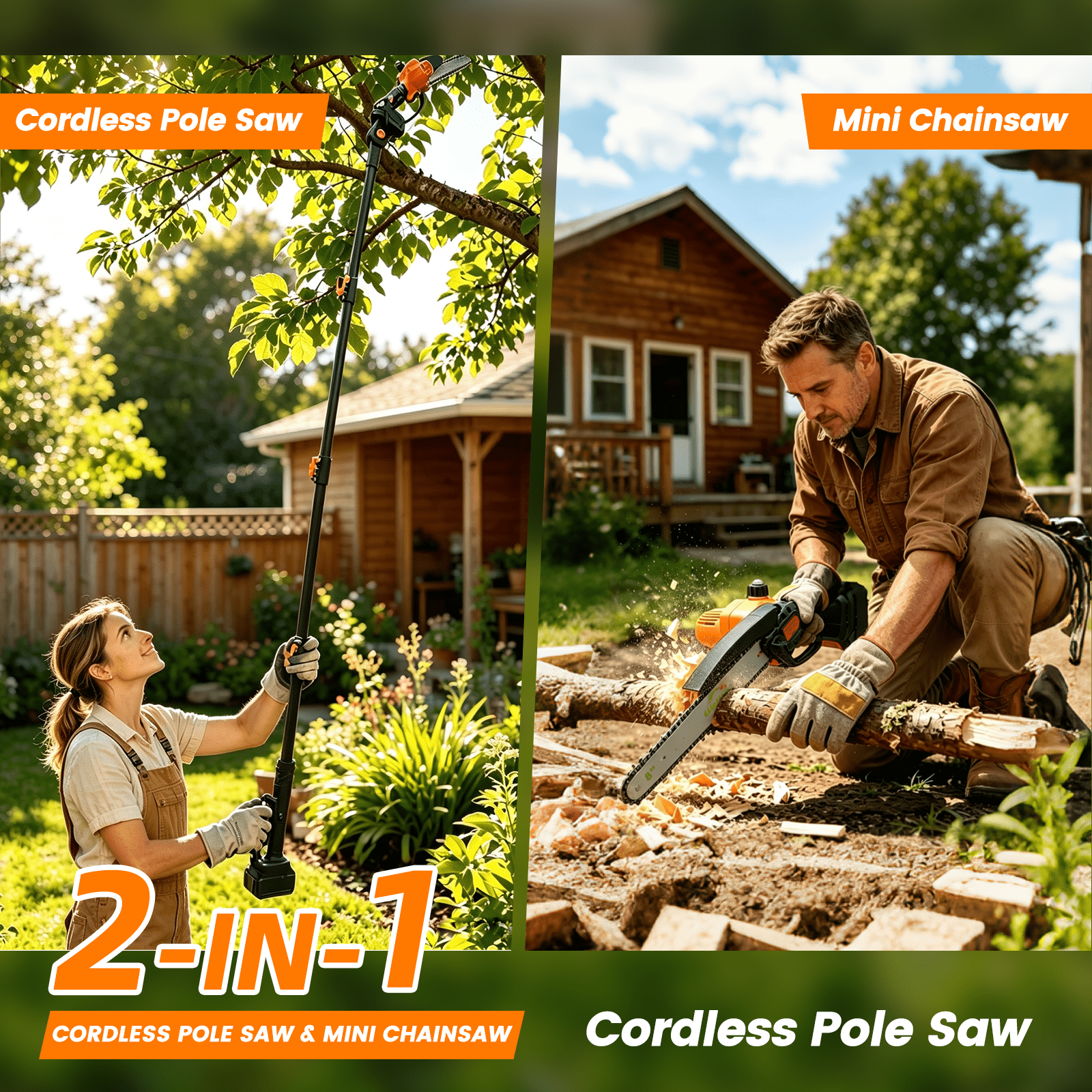 Gewol 2-in-1 Cordless Pole Saw, Electric Chainsaw for Tree Trimming, Telescopic Reach (8 in Bar, 13.2 ft Max Reach) h7mmg