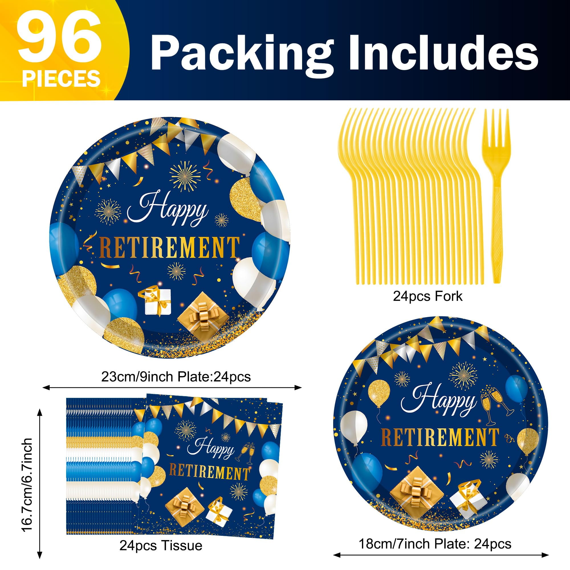 Jestar 96-Piece Retirement Party Supply Set (Gold, 24-Guest Service) w3kbh