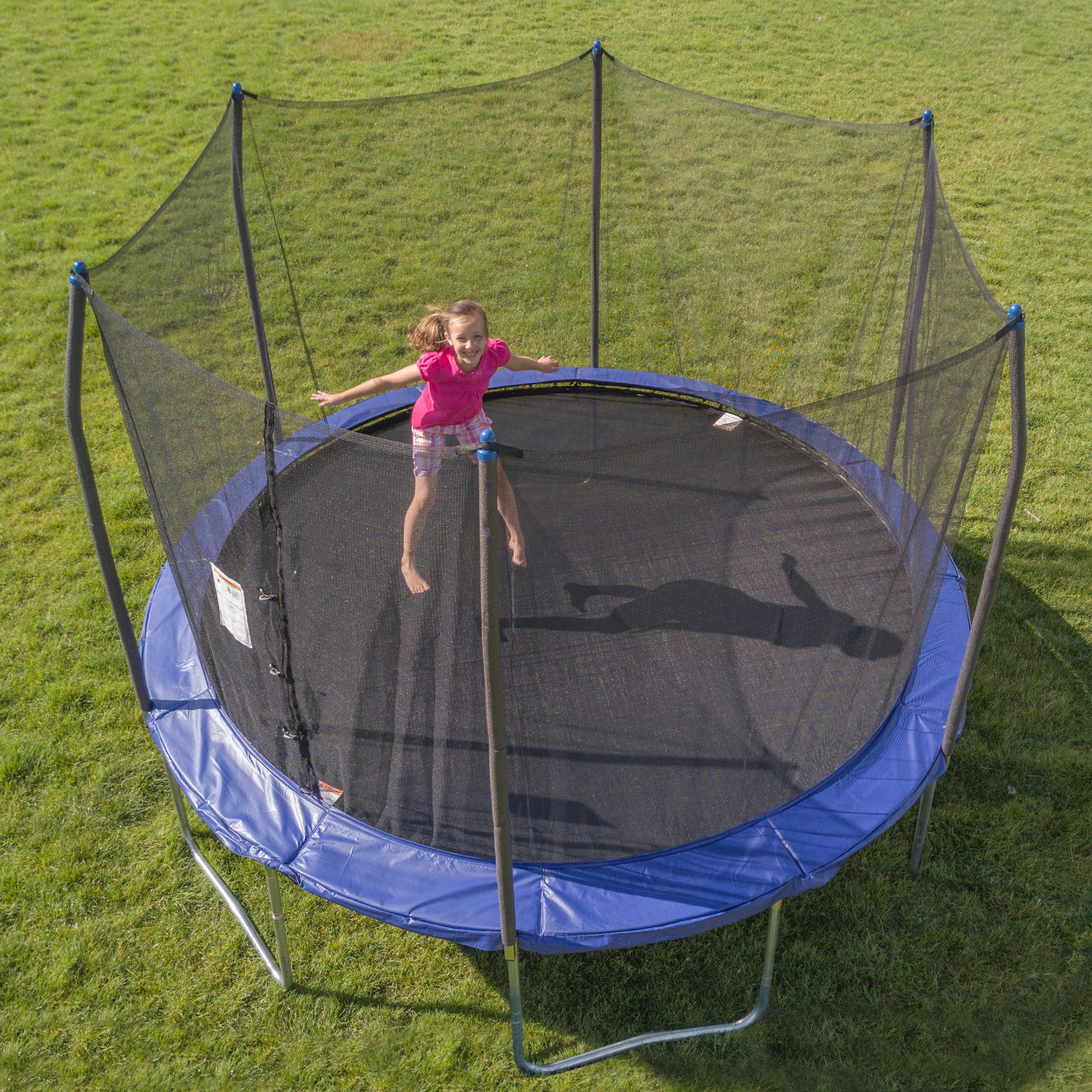 Skywalker Trampolines 12-Foot Round Trampoline with Safety Enclosure Net and Spring Pad (Blue, 12 ft) llfua