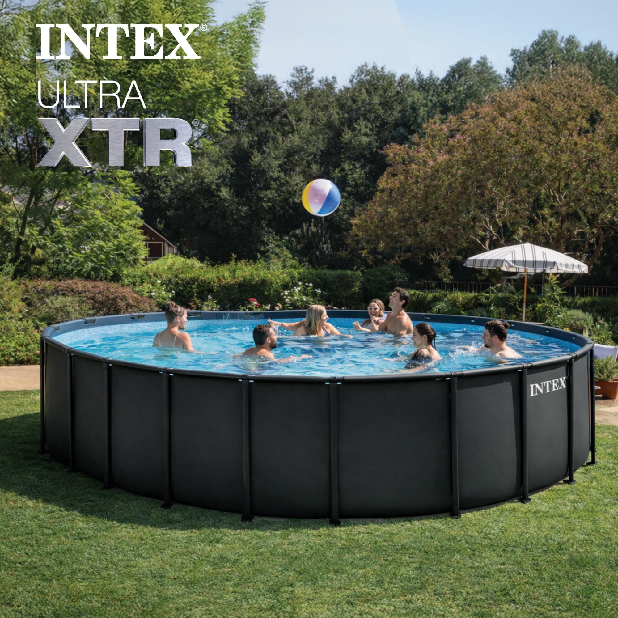 Intex Ultra XTR Round Frame Above Ground Swimming Pool Set with Pump and Ladder (Dark Gray, 24 ft x 52 in) g55hu