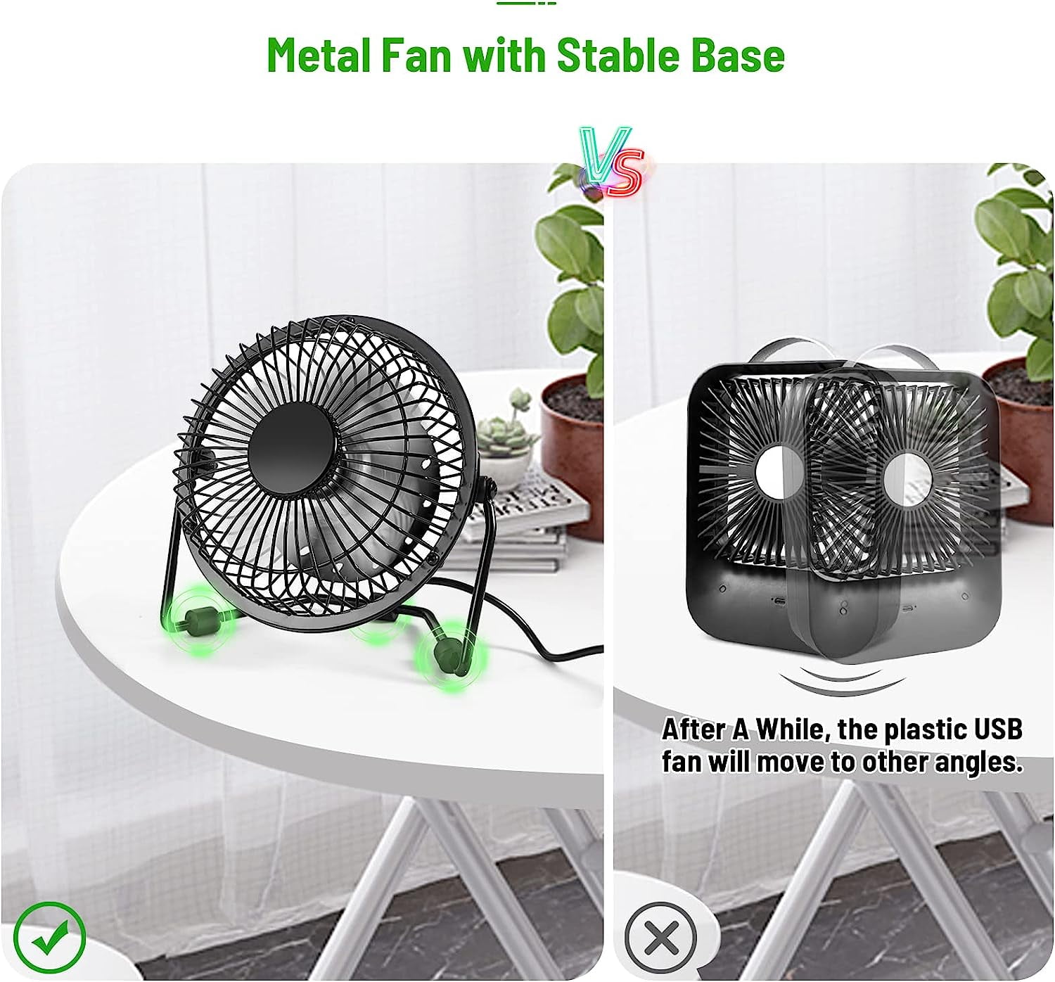 Tutuviw 4-inch Mini Metal USB Desk Fan, Quiet Personal Air Circulator for Office and Travel (Green, 4 in) 2igfi
