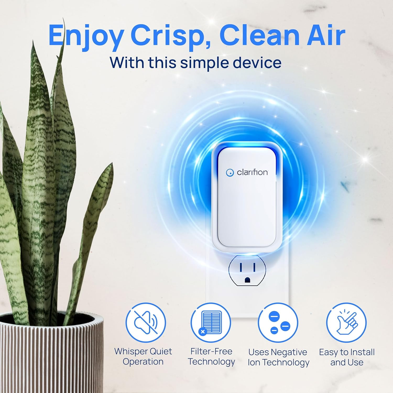 Clarifion Negative Ion Air Purifier for Home, Quiet Odor and Smoke Eliminator (White, 3 Pack) 97oyj