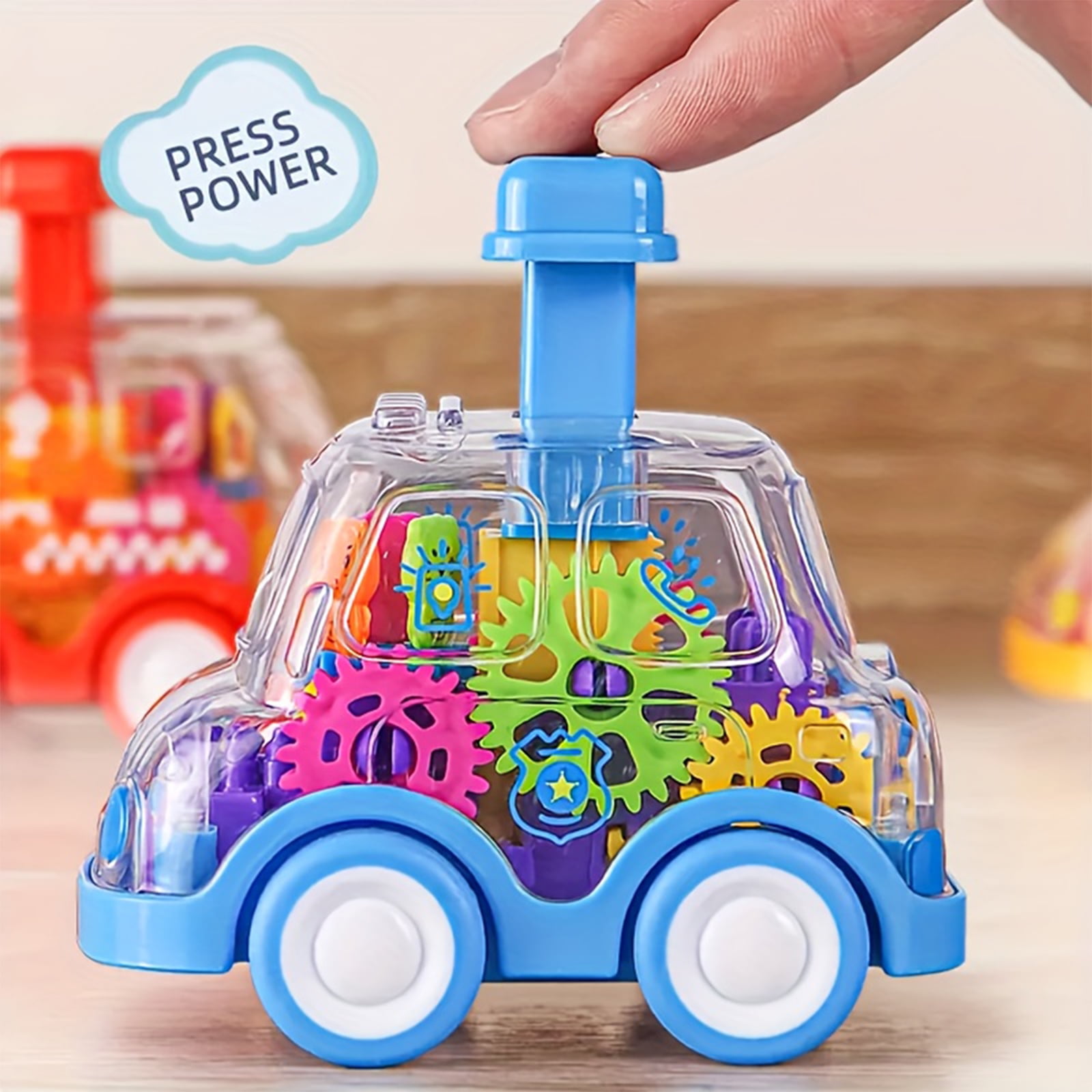 Tinn Toys Transparent Gear Powered Friction Toy Car (Clear, 6 in) cmi0j