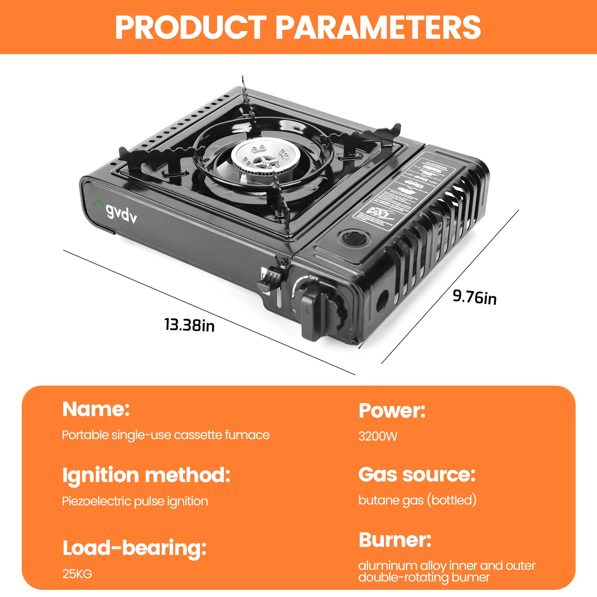 GVDV Portable Camping Stove, 1 Burner Butane Gas Stove with Carrying Case (Black, 8.8 oz) 97dio