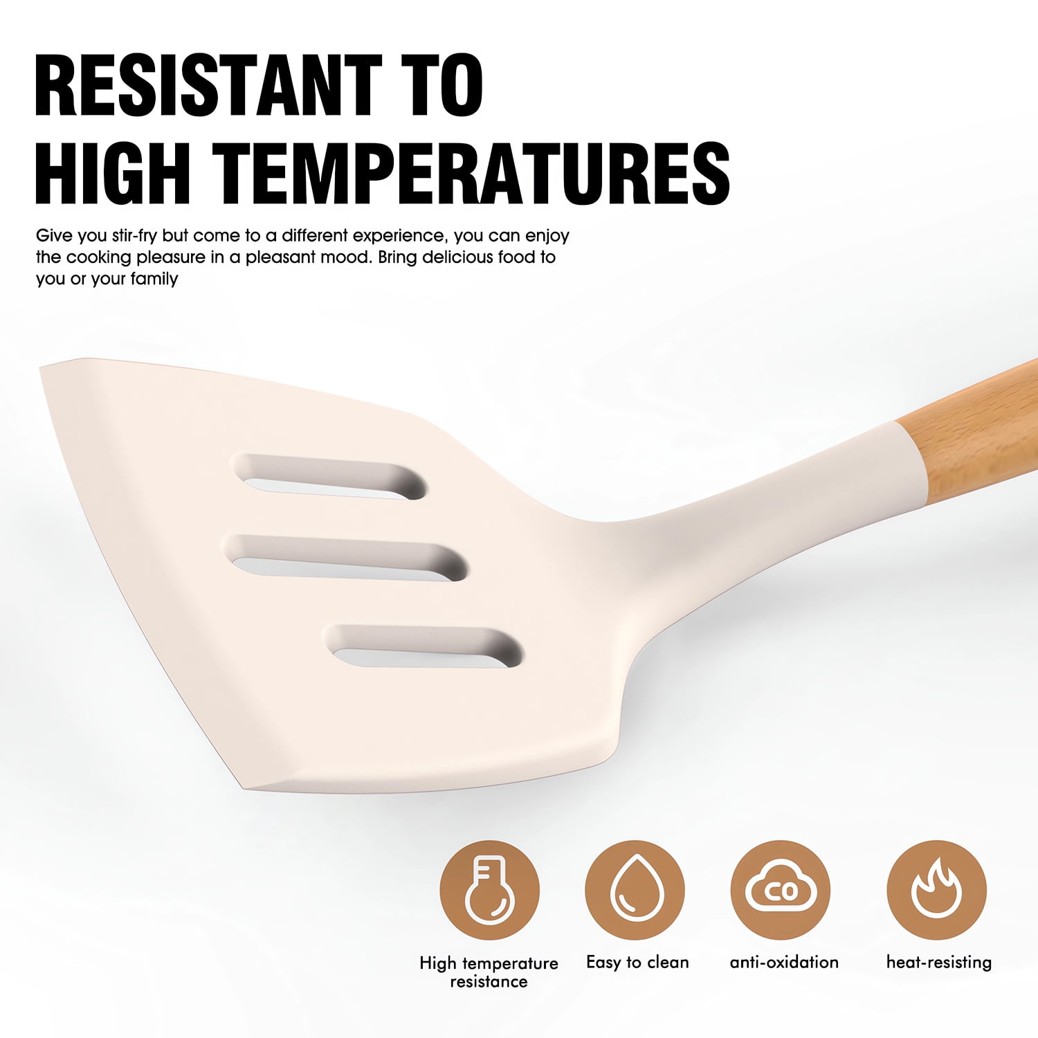 oannao 35-Piece Silicone Cooking Utensil Set, Heat-Resistant Kitchen Spatula Tools with Wooden Handles and Storage Holder (Khaki, 35-Piece) 3gcx6