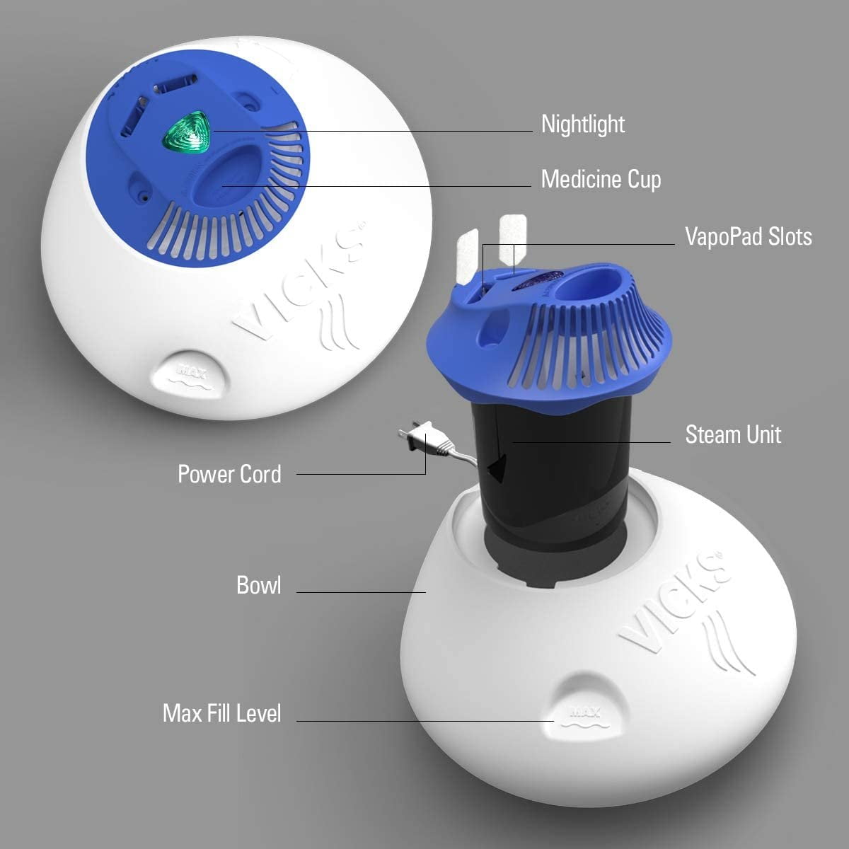 Vicks Warm Steam Vaporizer with Night-Light (Silver, 1.5 Gallon) g61gy