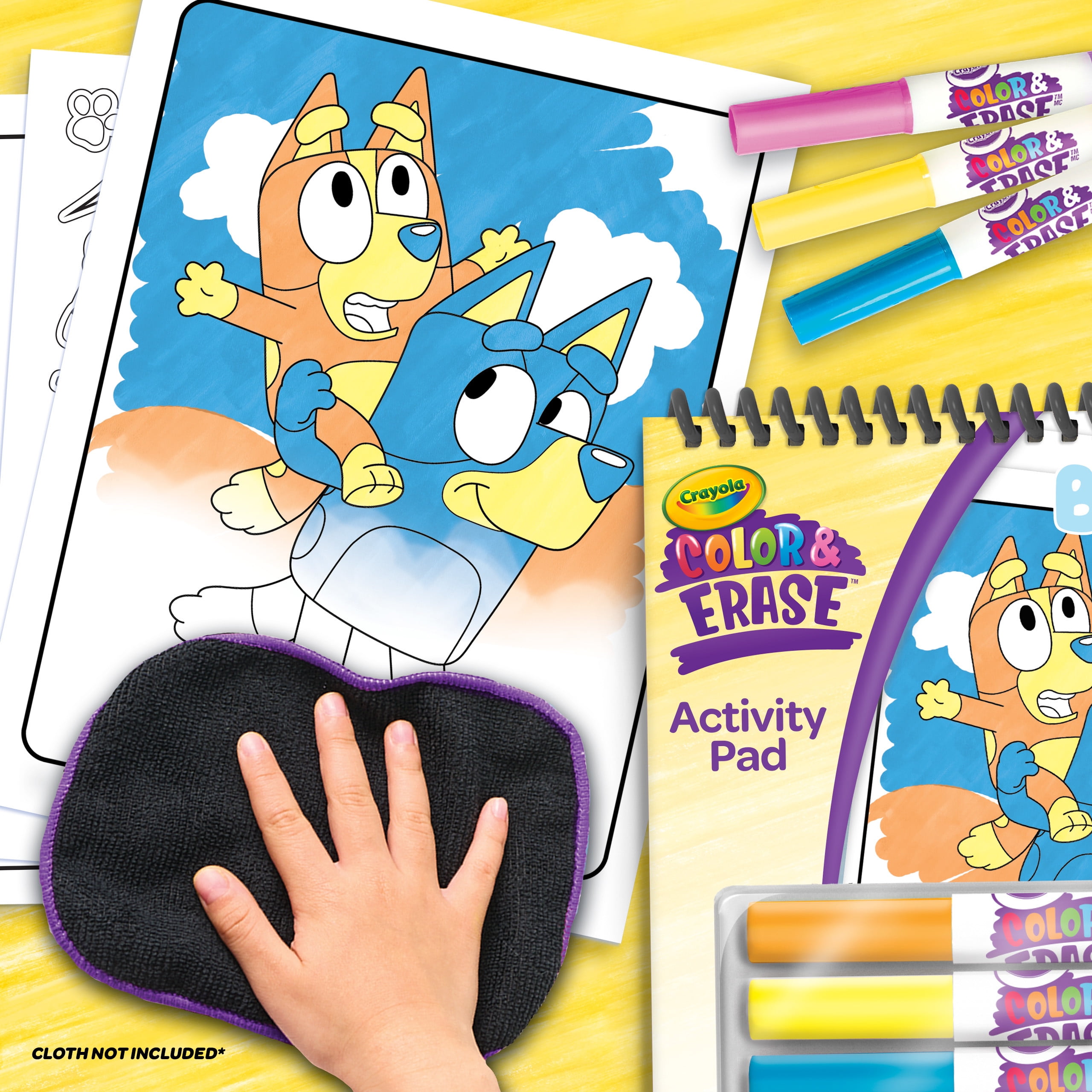 Crayola Bluey Color and Erase Reusable Activity Pad (Multicolor, 8 Pages with 3 Washable Markers) p5yzz