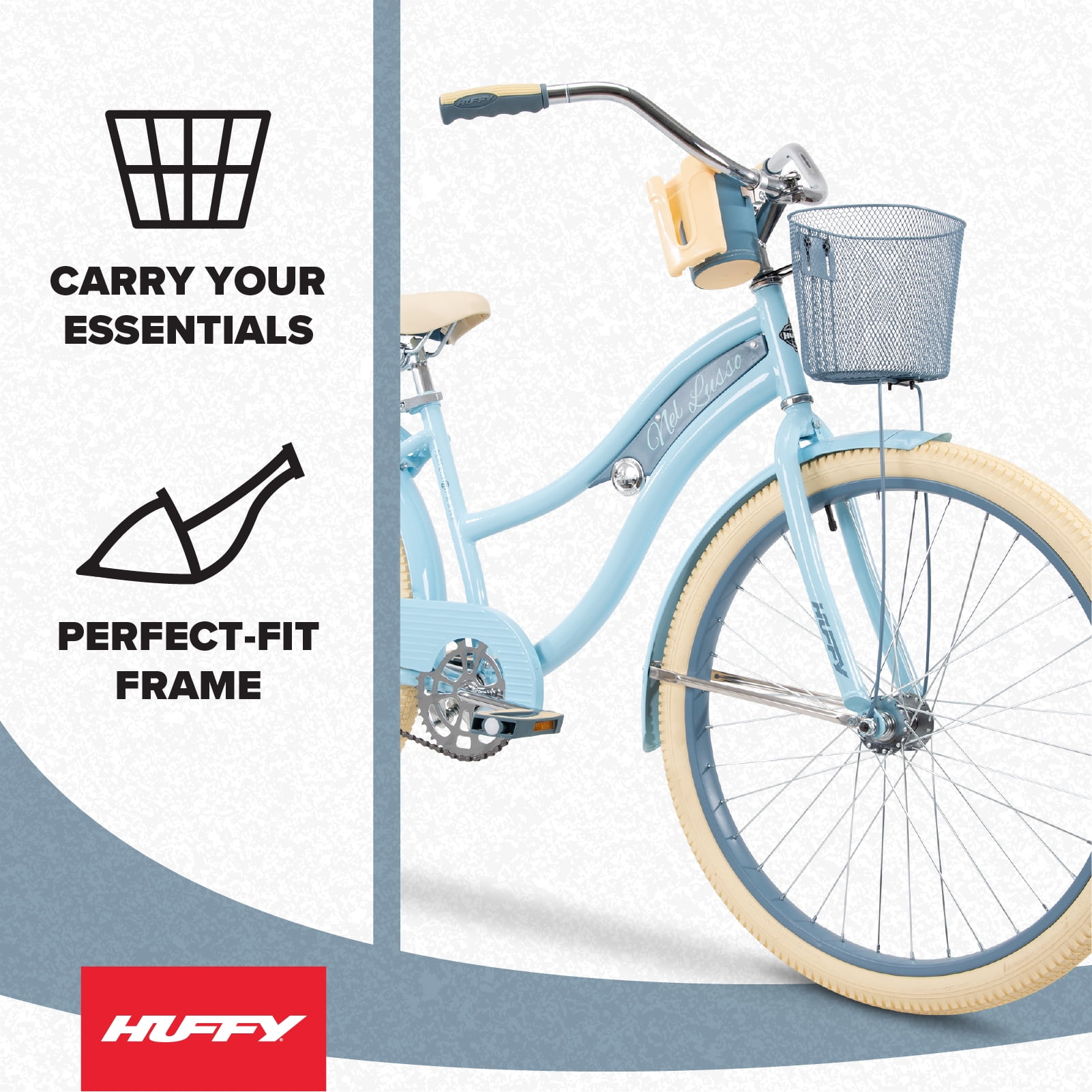 Huffy Nel Lusso Cruiser Bike for Women, Single-Speed Comfort Bicycle (Light Blue, 26 in) whw42