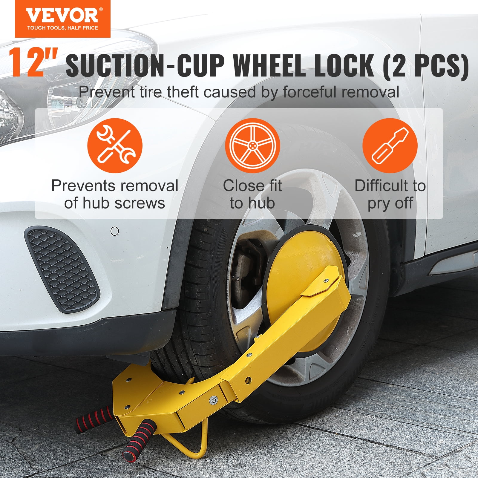 VEVOR Heavy-Duty Anti-Theft Wheel Lock Clamp (Yellow, 2-Pack, Fits 6.3 in to 15 in Tire Width) 8c4mg - Image 2