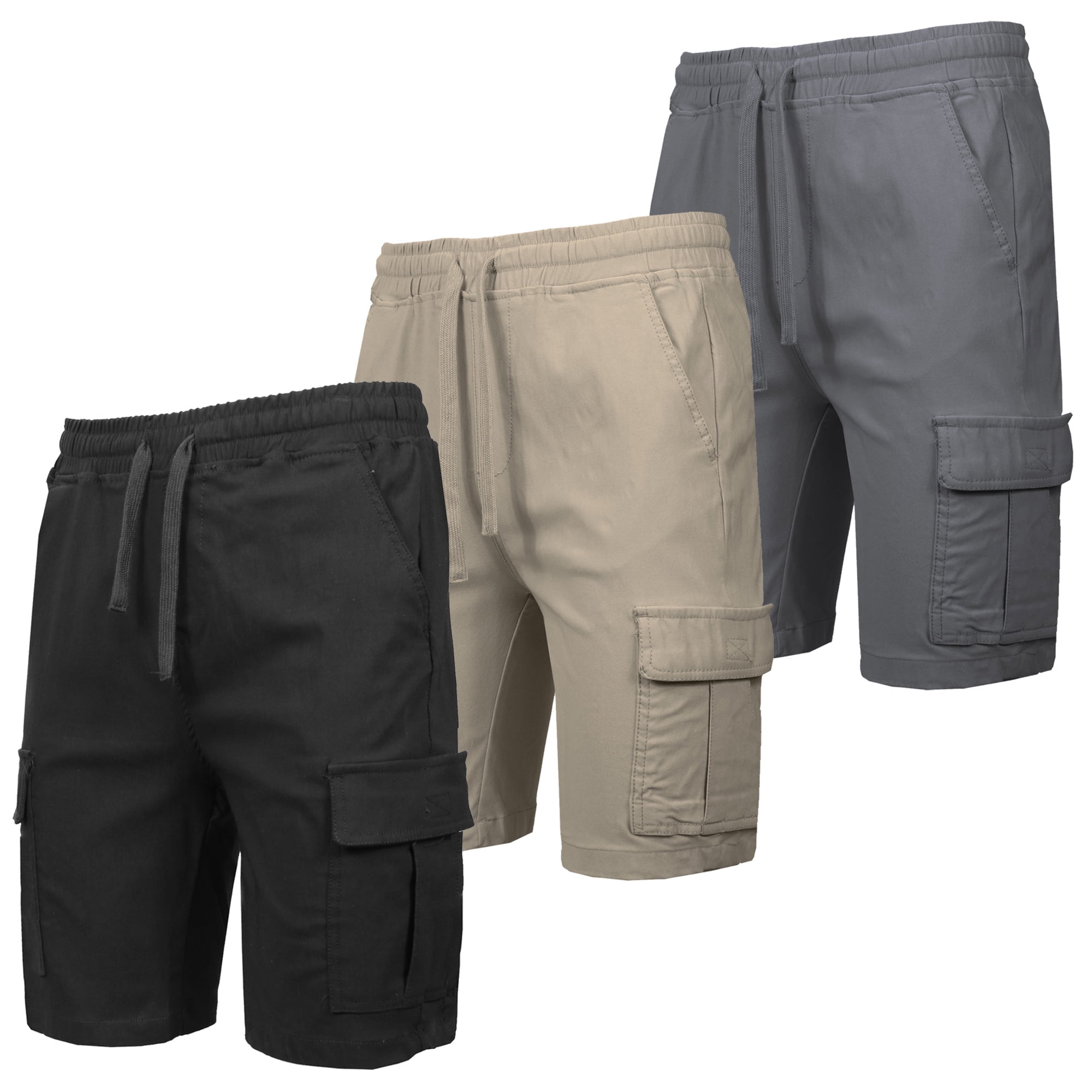 Galaxy by Harvic Men’s Flex Cargo Shorts with Elastic Waistband and Drawstring (Black, 3-Pack) d6hpl
