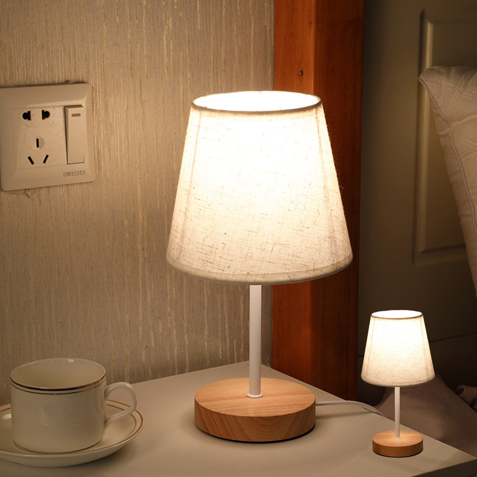 Ikohbadg Minimalist Bedside Table Lamp, Modern Nightstand Desk Light with Fabric Linen Shade (Beige, 14 in Height) xnn5i