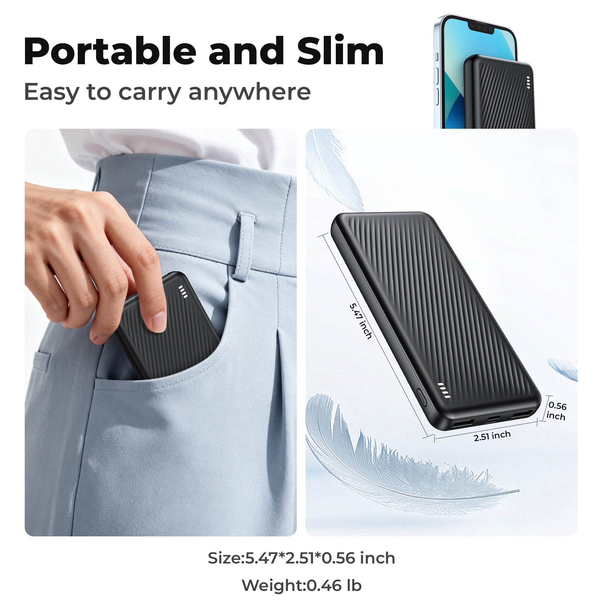 Yelomin 20000 mAh Portable Charger Power Bank Dual USB Battery Pack (Black, 20000 mAh) b2n2x