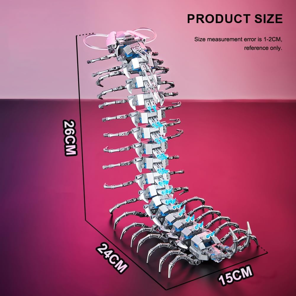 Aasimar Glowing Centipede Building Set, Articulated STEM Construction Toy with Light-Up Features (Multi-Color, 698 Pieces) ccuz9