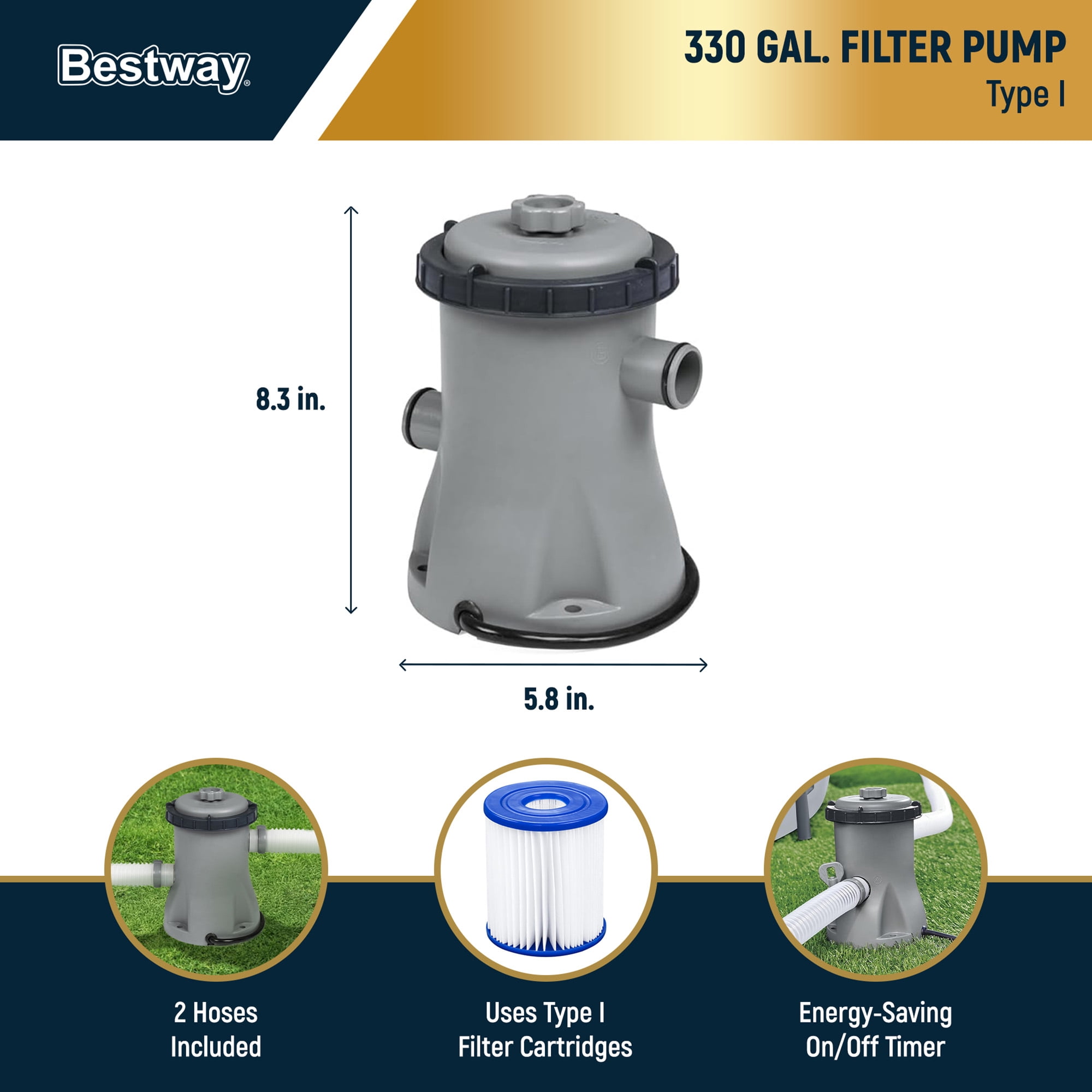Bestway Steel Pro MAX Above Ground Pool Set with Filter Pump and Cartridge (Gray, 10 ft x 30 in) 9n7hm
