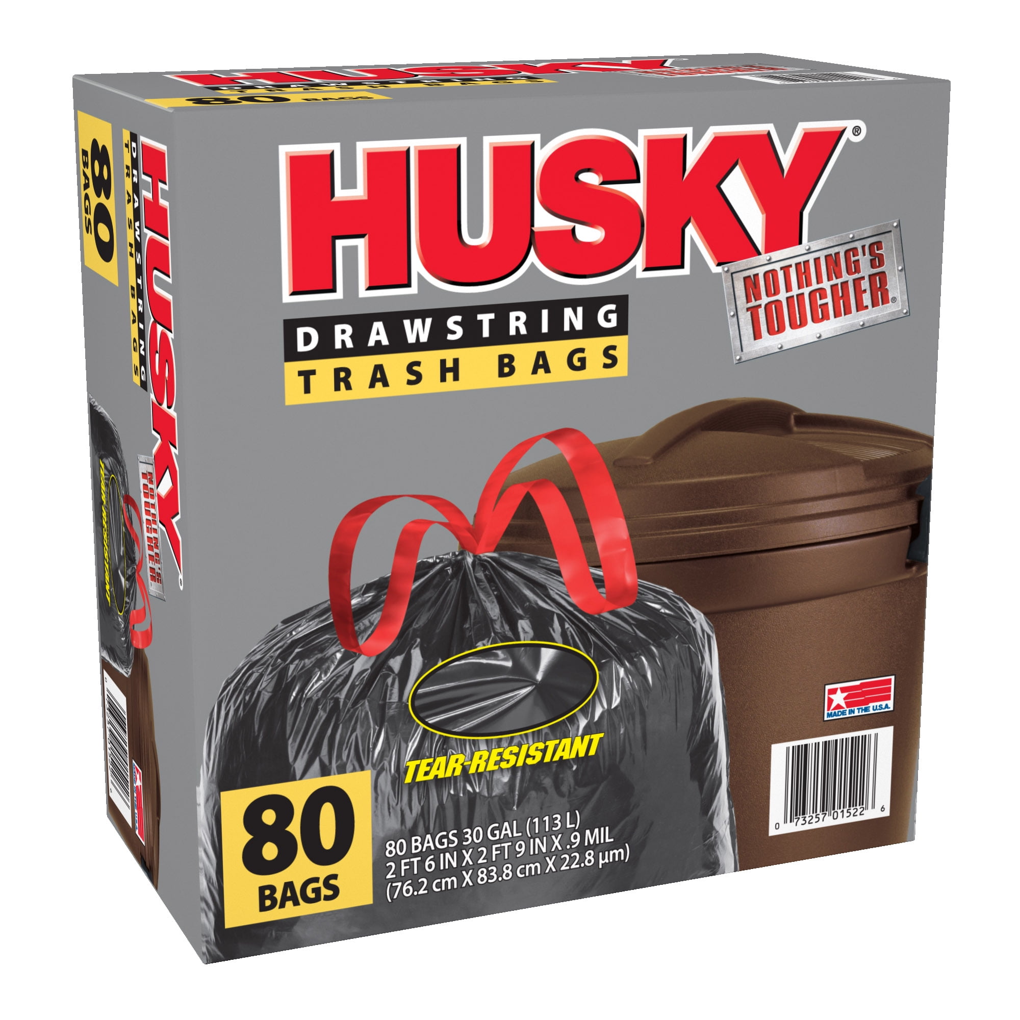 Husky Large Trash Bags, Heavy-Duty Drawstring Kitchen Liners (Black, 30 Gallon, 80 Count) raa6k