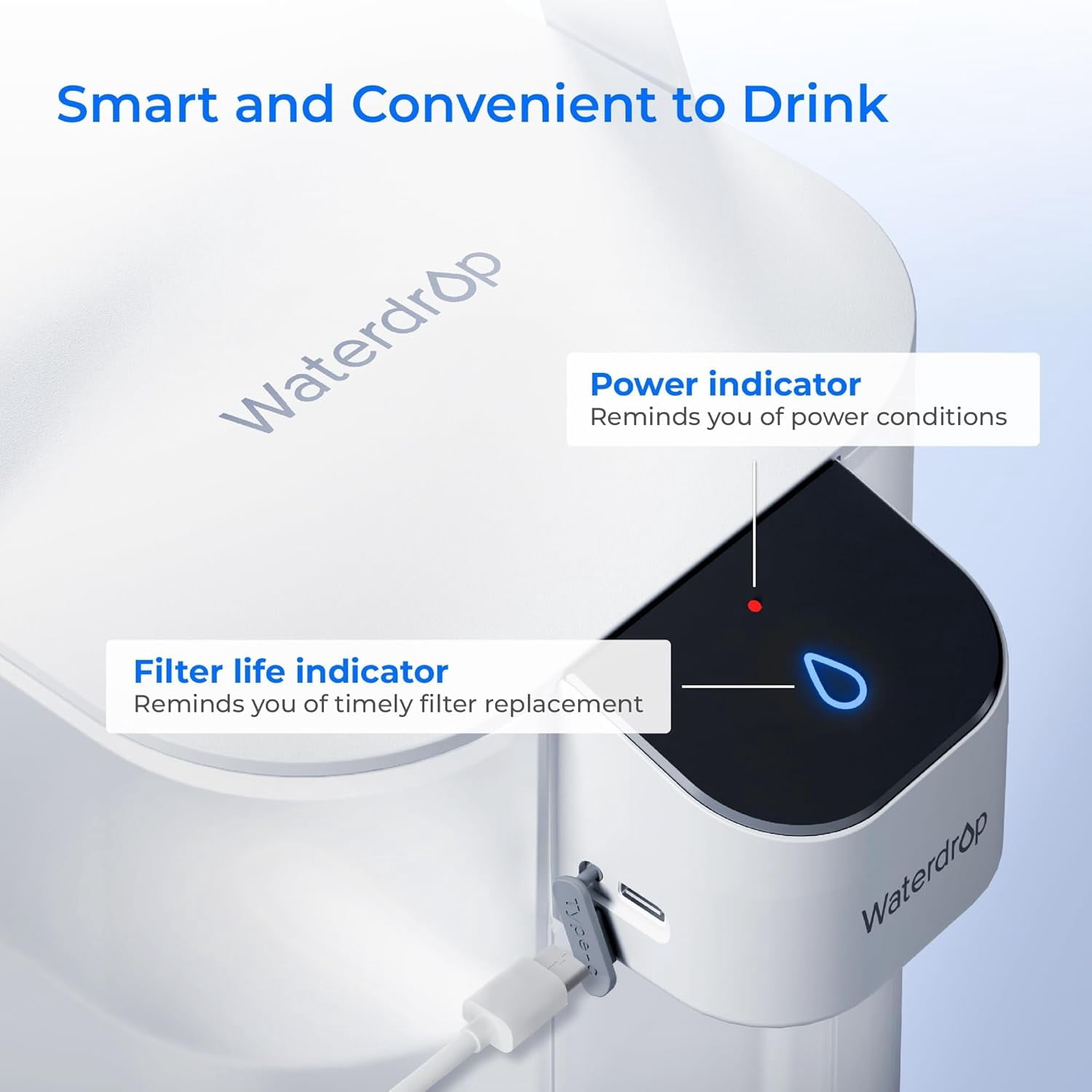 Waterdrop Electric Water Filter Pitcher, Countertop Filtration System, NSF Certified for Lead and PFAS Reduction (White, 15-Cup) dspjl