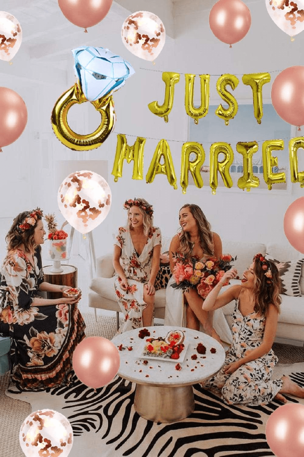 Roaring Good Time Just Married Balloon Banner Set for Bridal Shower and Wedding Party Decorations (Pink, 12 Piece Set) fmsgl - Image 3