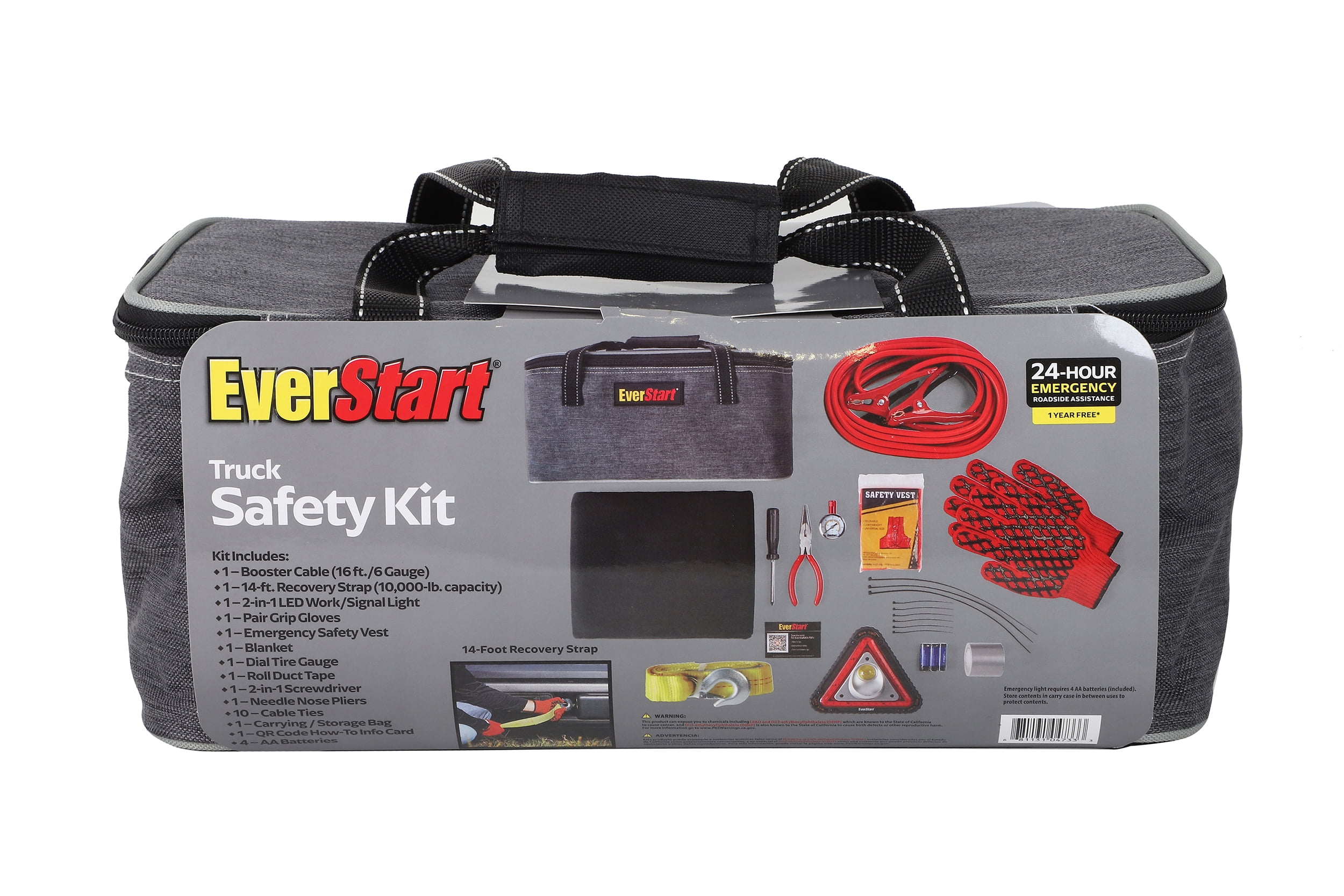 EverStart Emergency Roadside Safety Kit for Trucks and SUVs (Grey, 8 in x 12 in x 5 in) e6p2x
