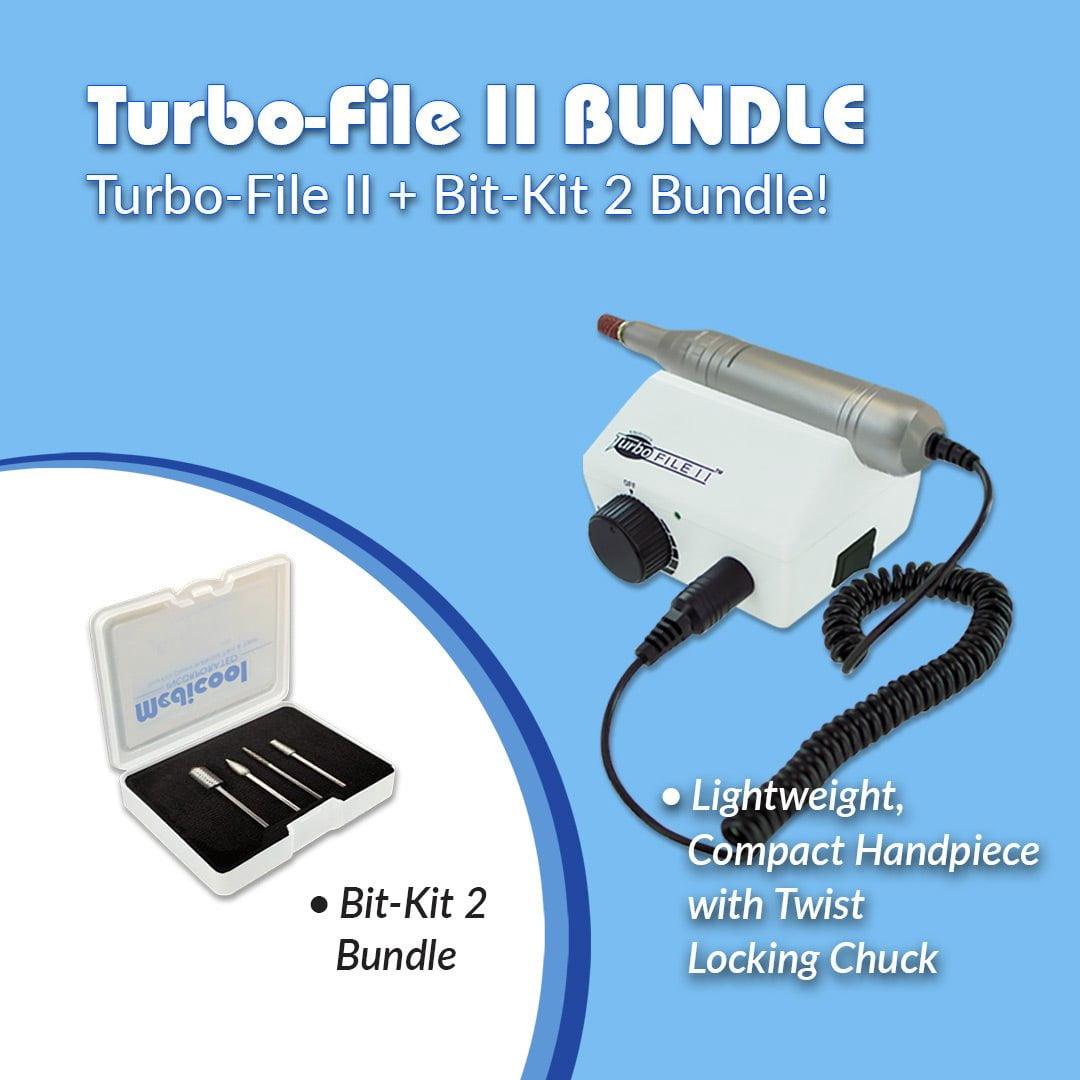 Medicool Turbo File II Electric Nail Drill Professional Manicure Pedicure Tool (30,000 RPM, 2-Piece Bit Kit) j783n