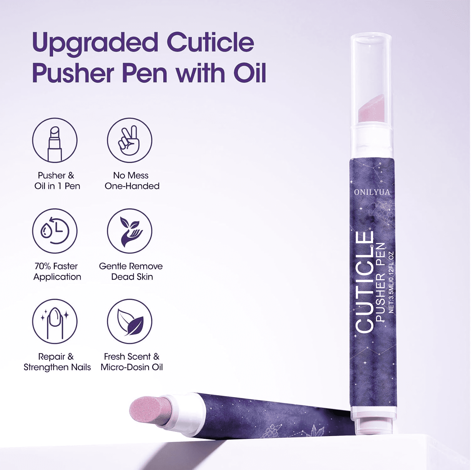 Onilyua 4-in-1 Cuticle Pusher Pen with Nourishing Oil, Professional Nail Care Tool for Hangnails and Dry Cuticles (2 Pack, 0.12 fl oz) rtr0m