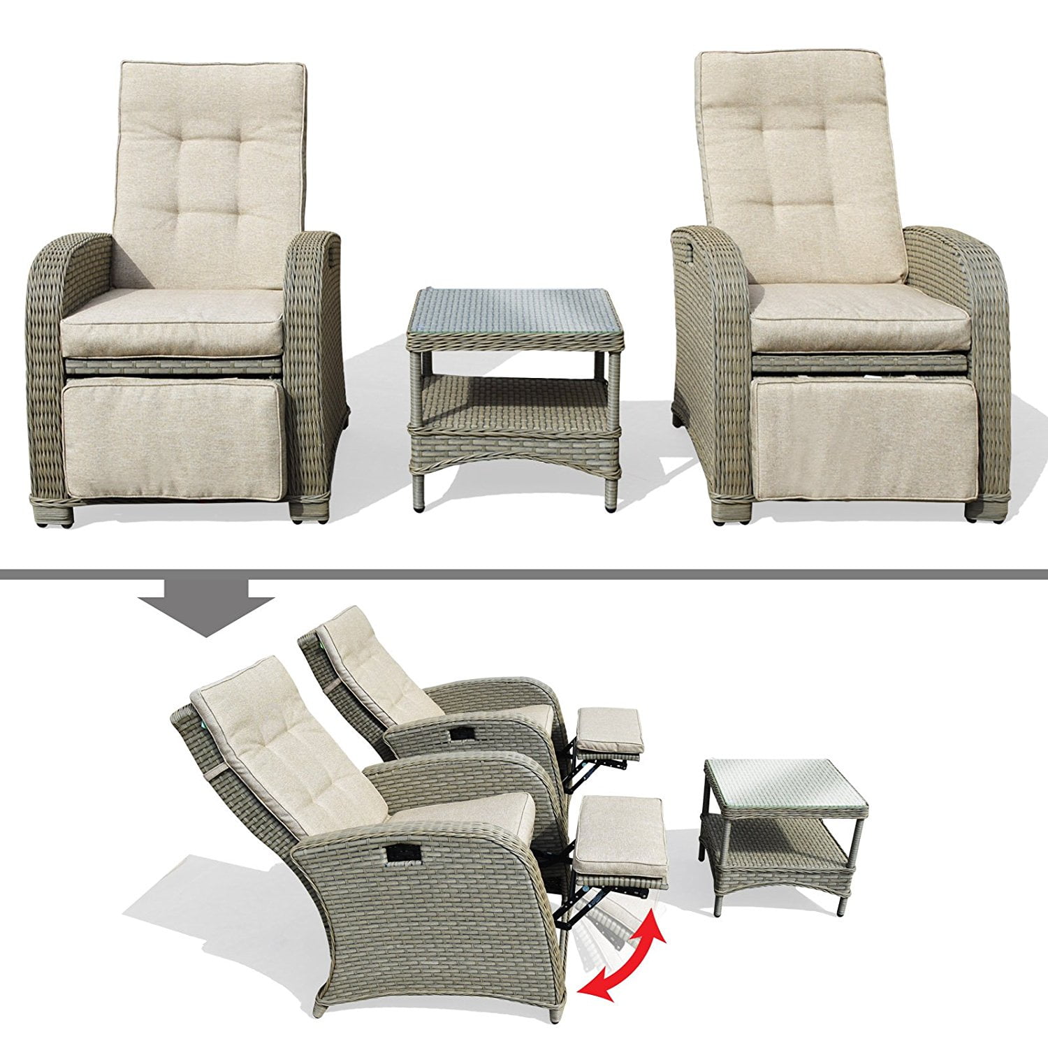 Sunny Wicker Rattan Patio Bistro Set with Cushions (3-Piece Set) 3bzw6