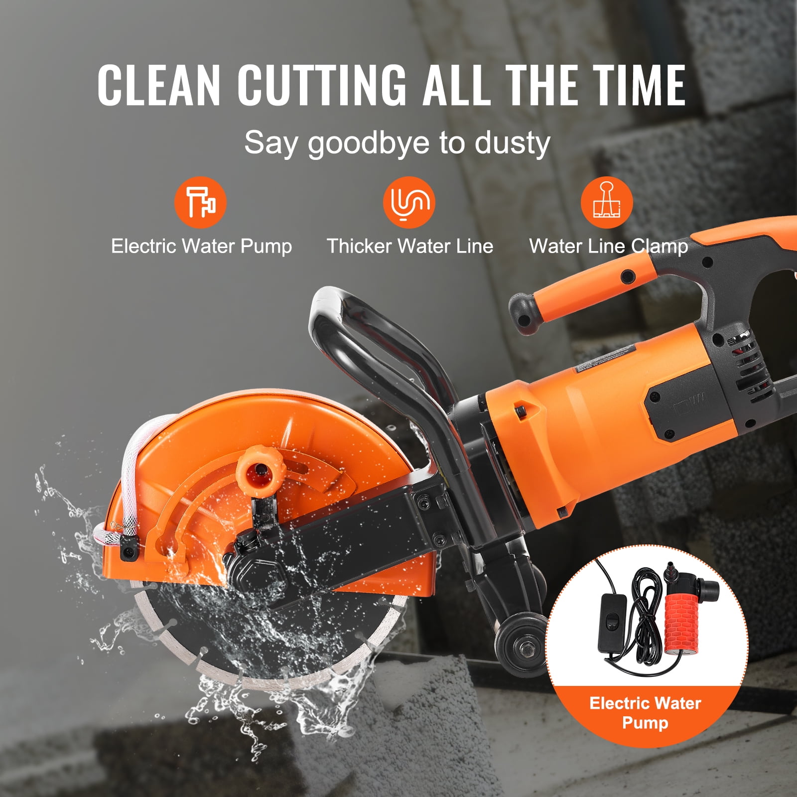 BENTISM Electric Concrete Saw with Water Pump and Blade (Orange, 9 in) hmx4f