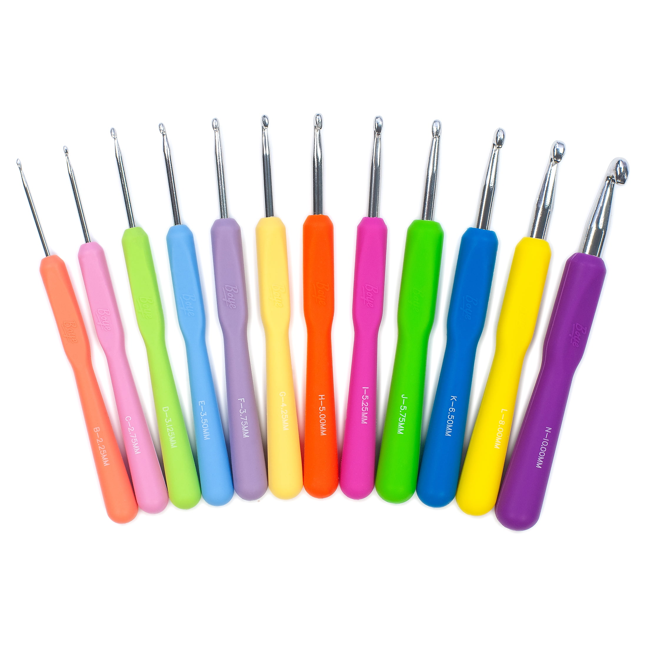 Boye 12 Piece Ergonomic Aluminum Crochet Hook Set, Smooth Anodized Aluminum Crafting Tools (Multi-Color, 12 Piece Set) 4utx6