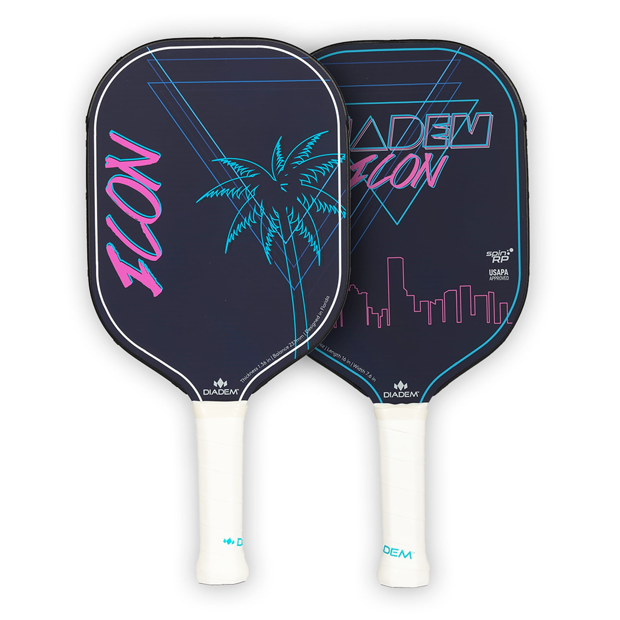 Diadem Sports Icon Pickleball Paddle, Lightweight Carbon Fiber Professional Performance (Blue Miami Vice, 7.7 oz) izwc9
