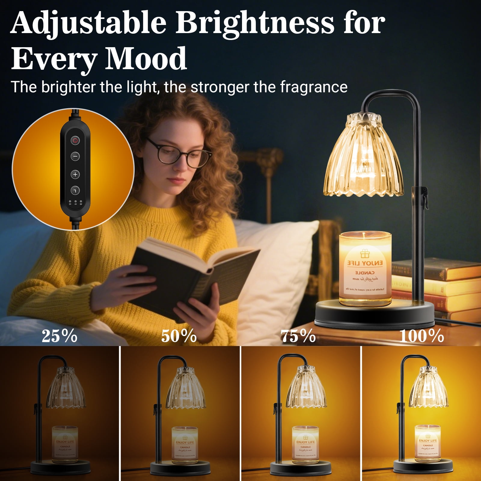 DAYBETTER Candle Warmer Lamp with Adjustable Height and Timer, Dimmable Electric Wax Melt Light for Home Decor (Black, 11.8 in) g4cwp