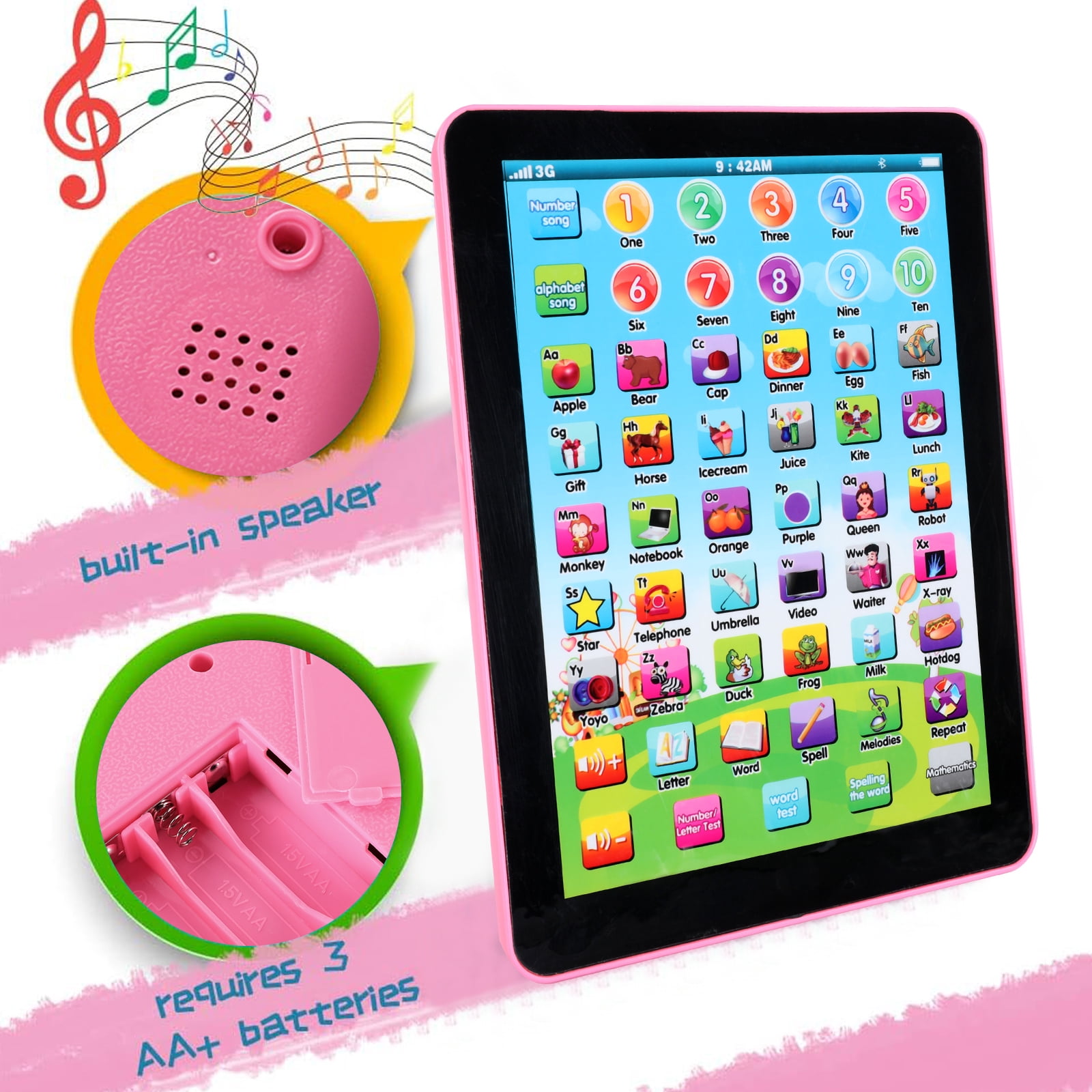 BFVV Kids Educational Learning Tablet Interactive Electronic Toy for Toddlers (Pink, 9.5 in x 7.5 in) j4cnu