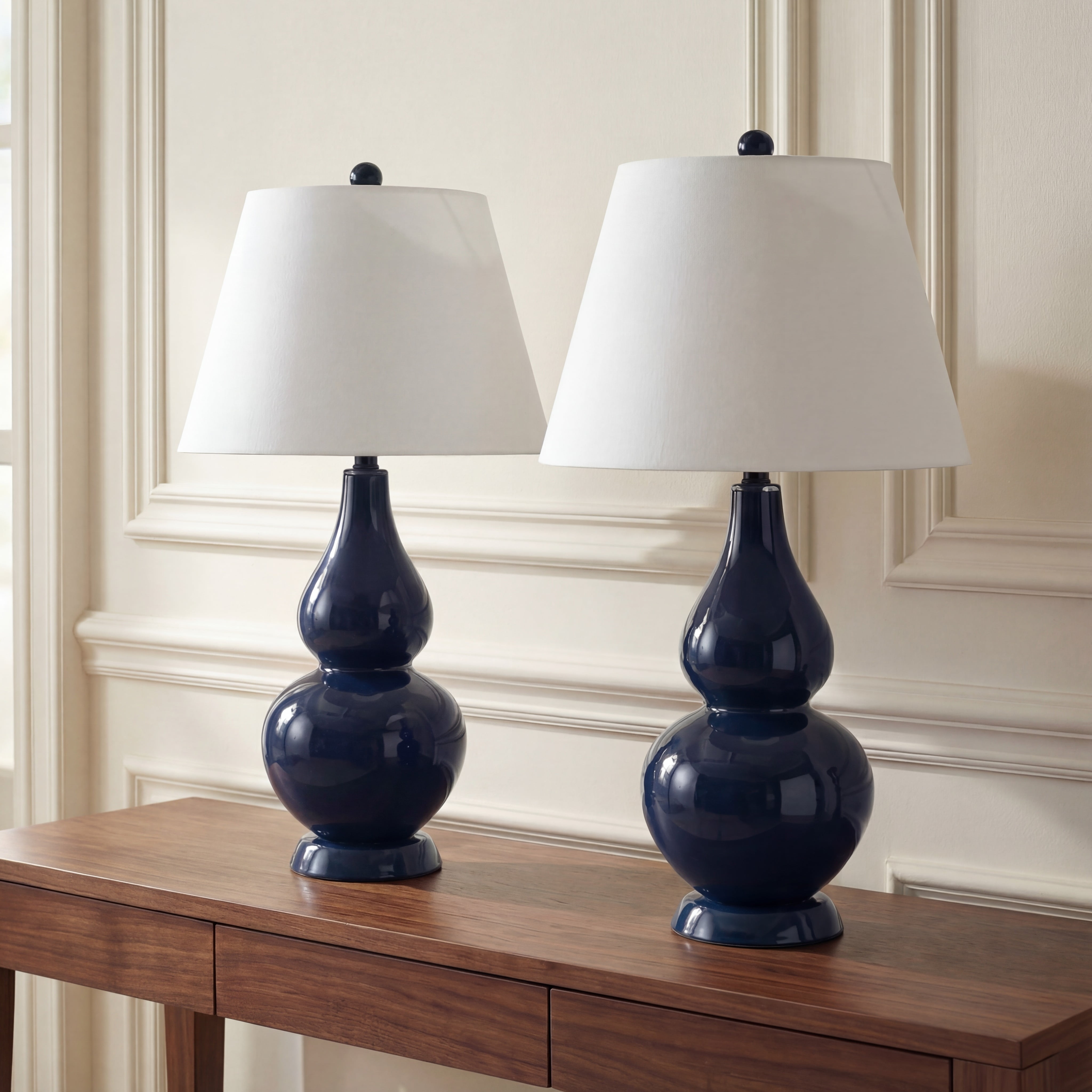 Safavieh Cybil Glass Table Lamp Set with Cotton Shade (Navy, 26 in. Height, Set of 2) atvti