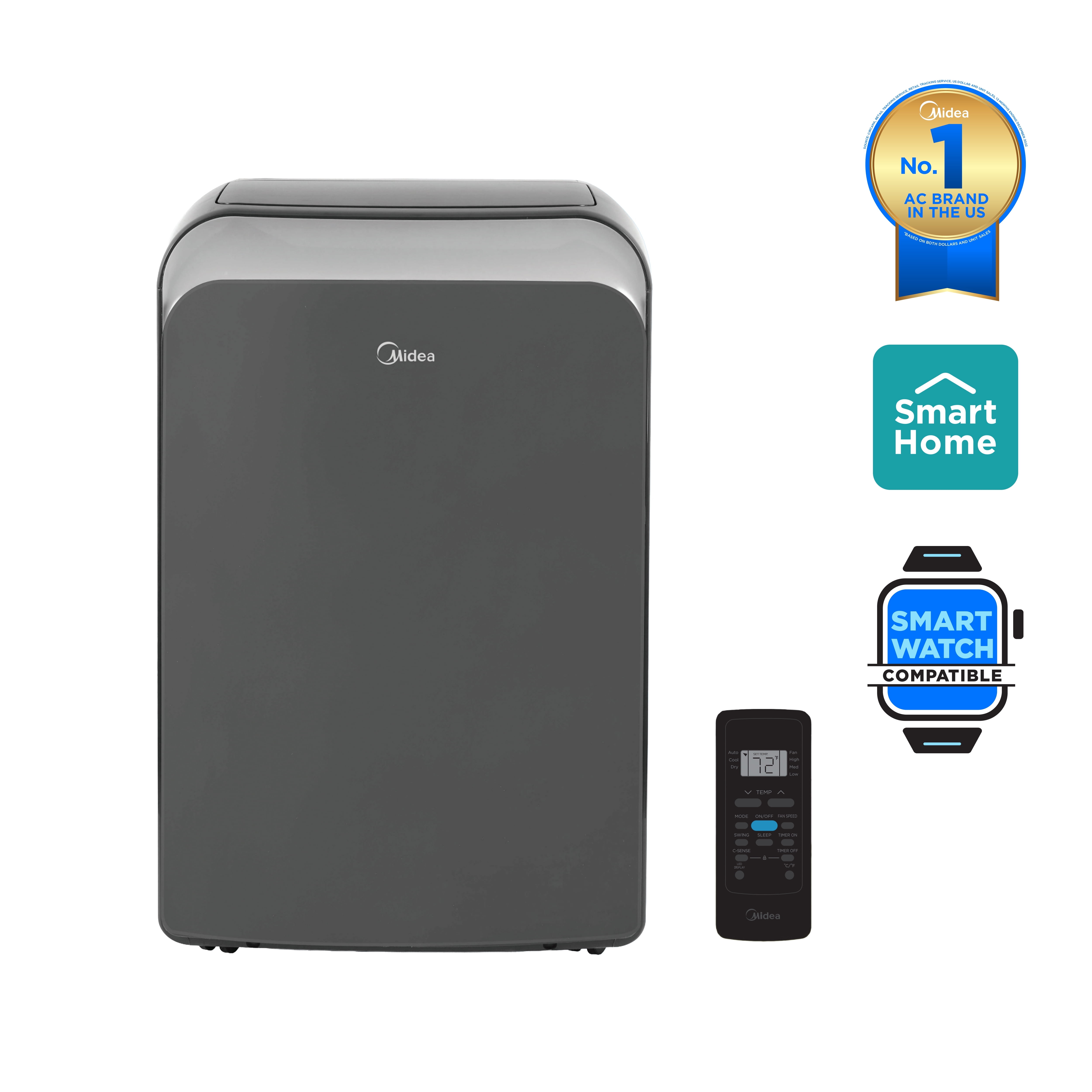 Midea 8,000 BTU Portable Air Conditioner, 3-In-1 Dehumidifier and Fan with Wi-Fi and Alexa (Gray, 350 sq. ft.) bq8h5
