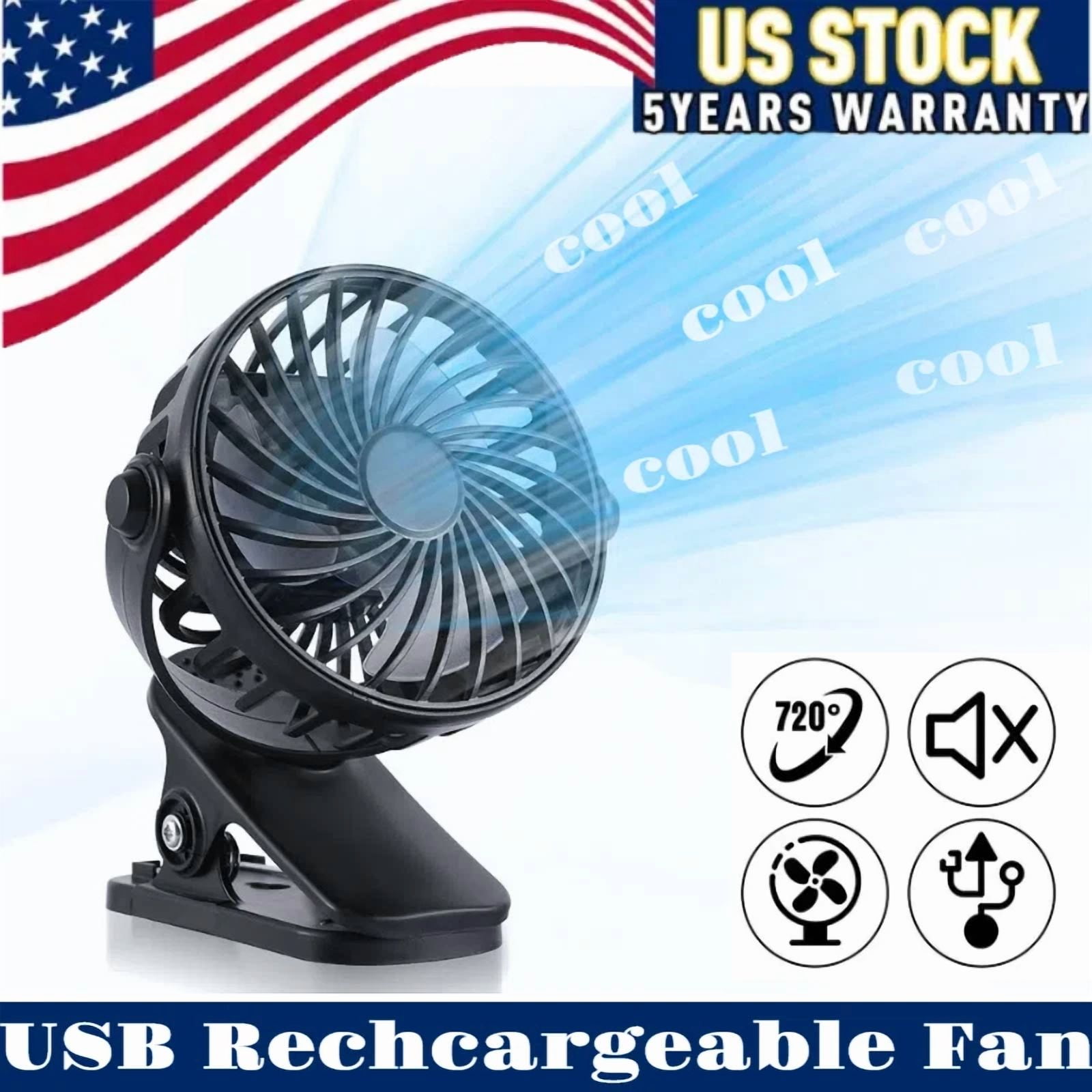 FLINT Rechargeable Mini Cooling Fan Portable USB Clip-On Desk Fan for Office Stroller Camping (Black, 6 in) 7f366
