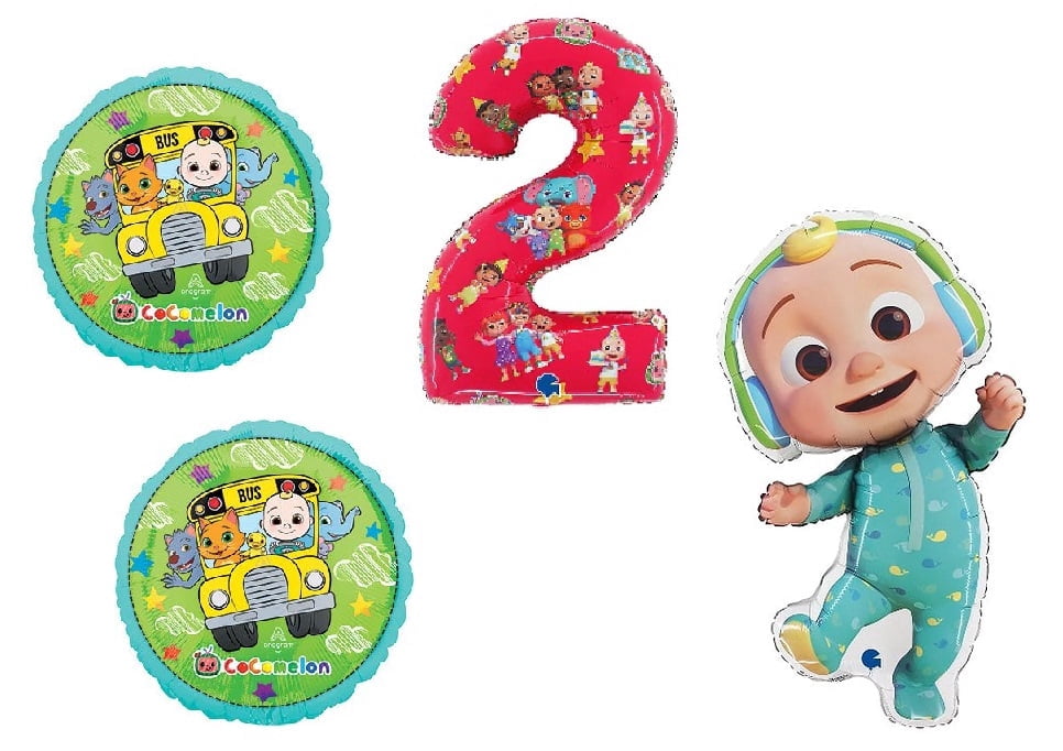 DalvayDelights CoComelon 2nd Birthday Party Mylar Foil Balloon Bouquet (Yellow, 4 Piece Set) 3ymge