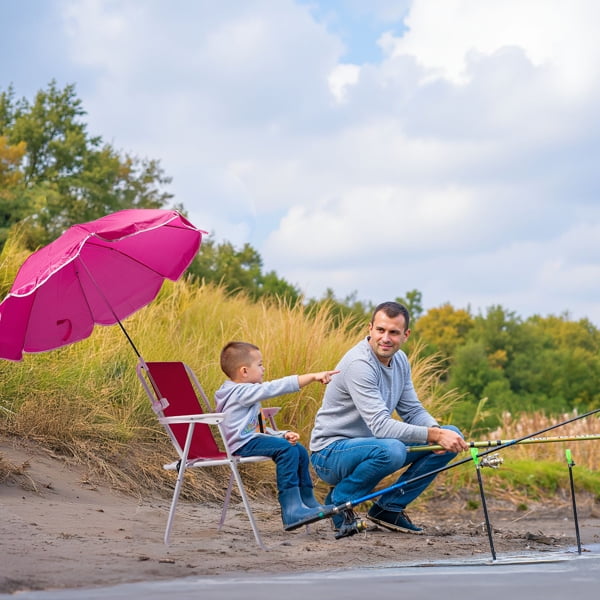 Geemuslly Folding Beach Chair with Umbrella, Portable High Back Camping Chair for Outdoor Travel (Pink, 2 Pack) 2f3tx