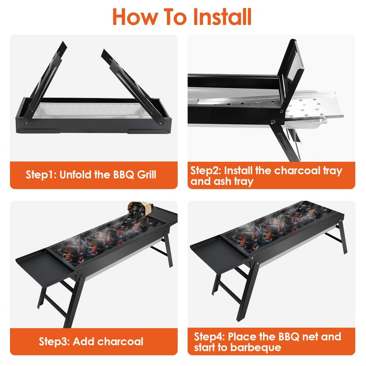 AsterOutdoor Portable Foldable Charcoal Grill for Camping and Outdoor Cooking (Black, 23.03 in x 8.85 in x 2.55 in) hsp61