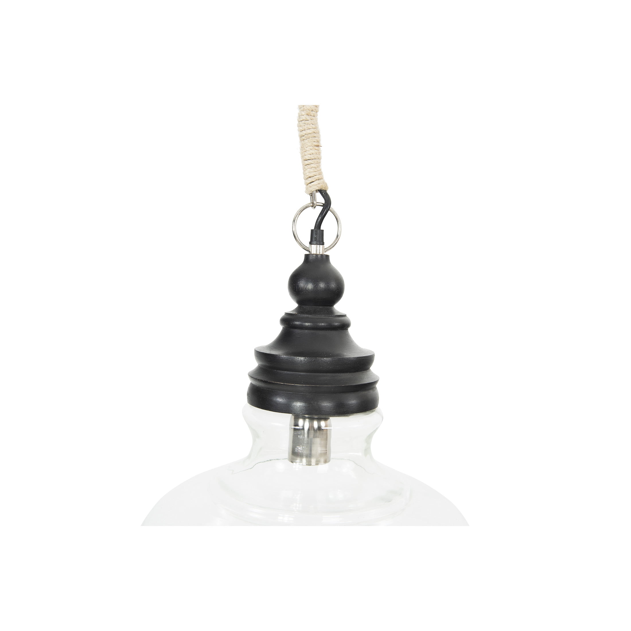 Creative Co-Op Glass and Distressed Wood Ceiling Light, Farmhouse Pendant Fixture (Black, 13.5 in x 13.5 in x 15 in) jjlye