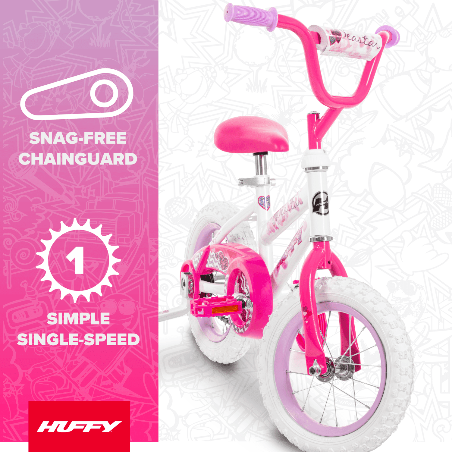 Huffy Sea Star Kids' Bike, Durable Training Wheels, Easy Assembly (Pink, 12 in) wsp7b