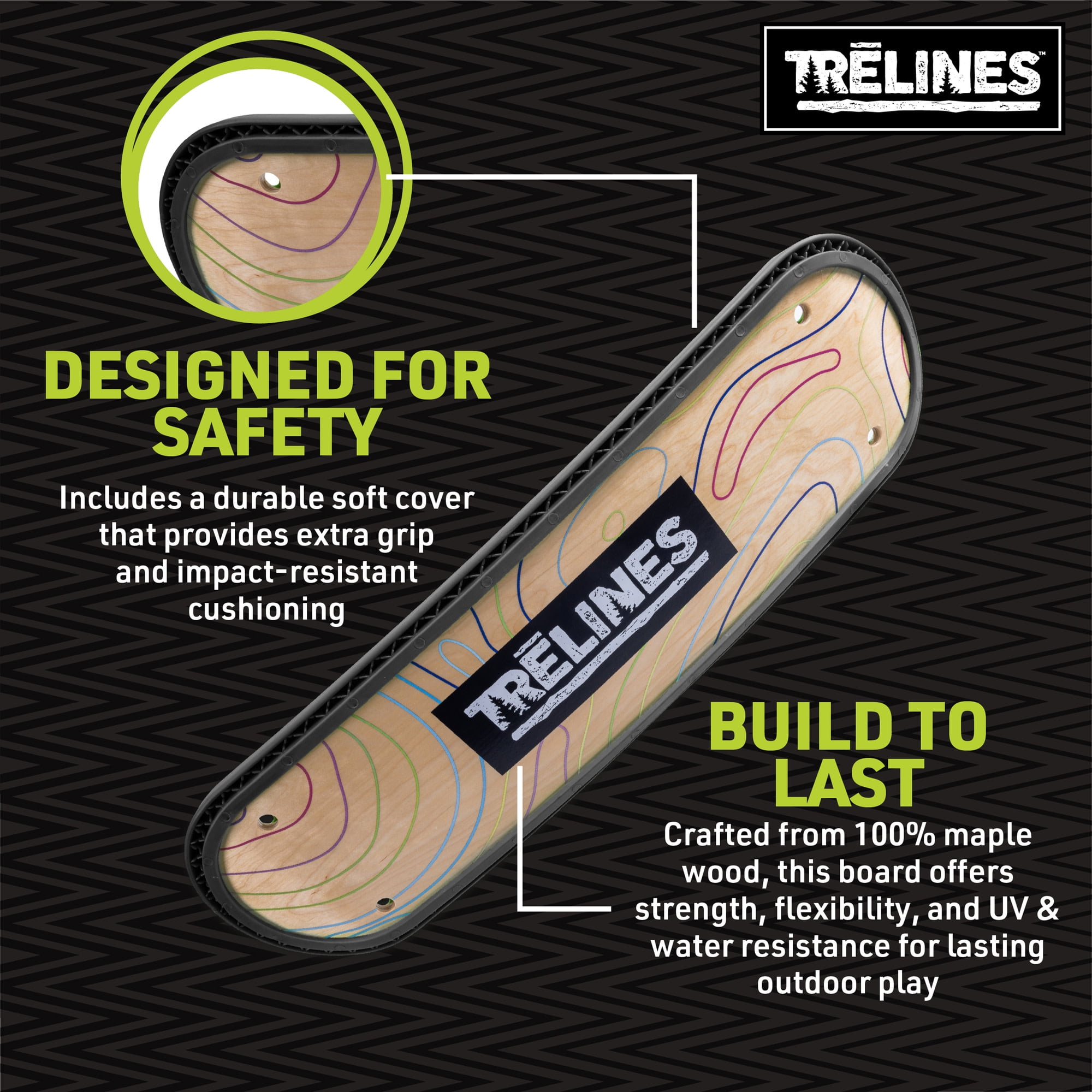 Trelines Treboard Surfin' Swing Skateboard Inspired Outdoor Deck (Natural Wood, 250 lb Capacity) bbxn7
