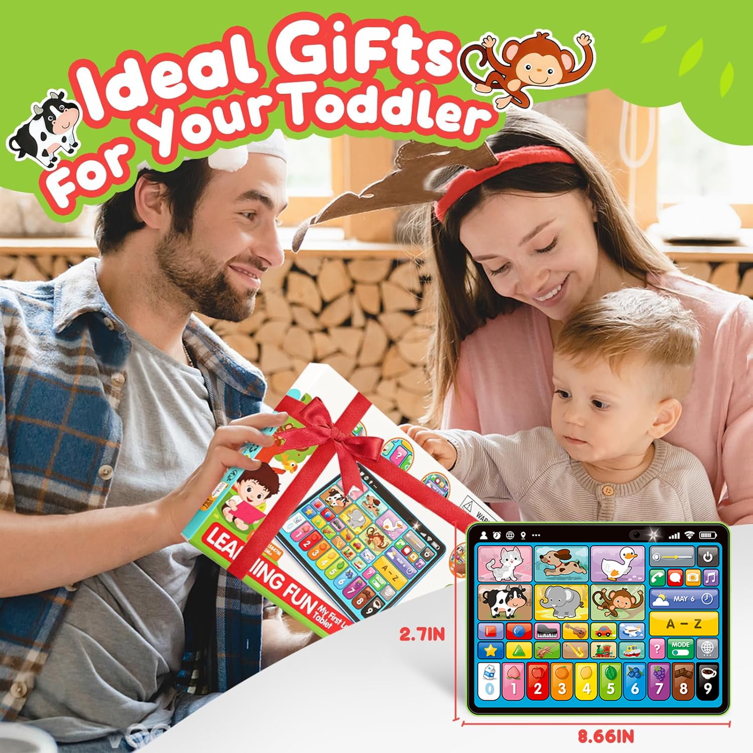 Adofi Trilingual Learning Tablet for Toddlers, Montessori Educational STEM Toy with Music and Lights (Green, 1 Pack) mavea
