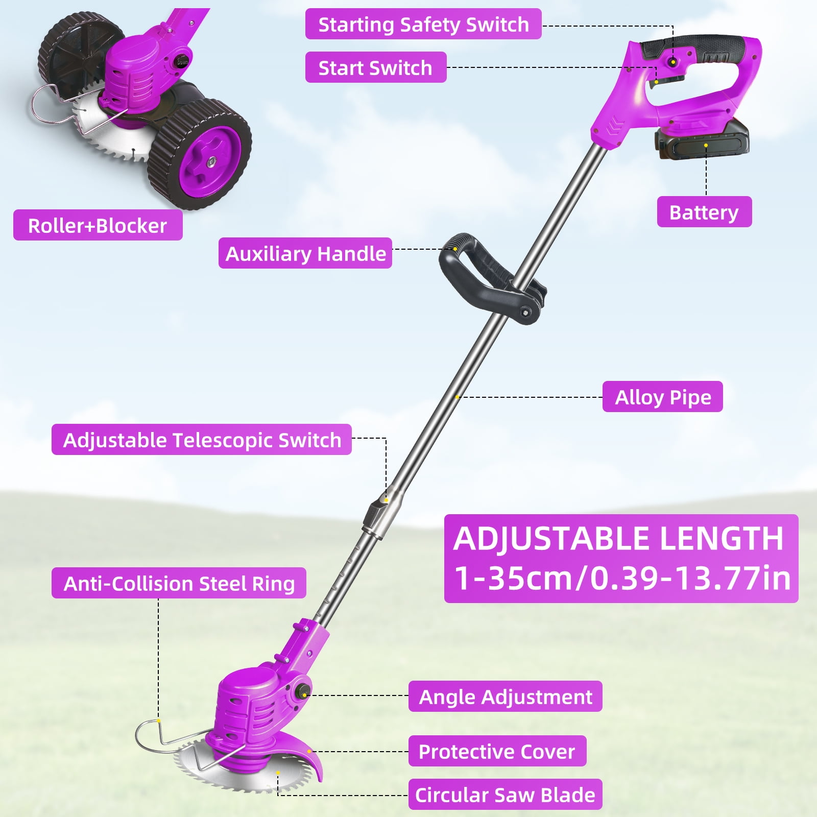 KingFurt 3-in-1 Electric Weed Wacker and Edger with Dual Batteries (35-47 in) 0ra1t