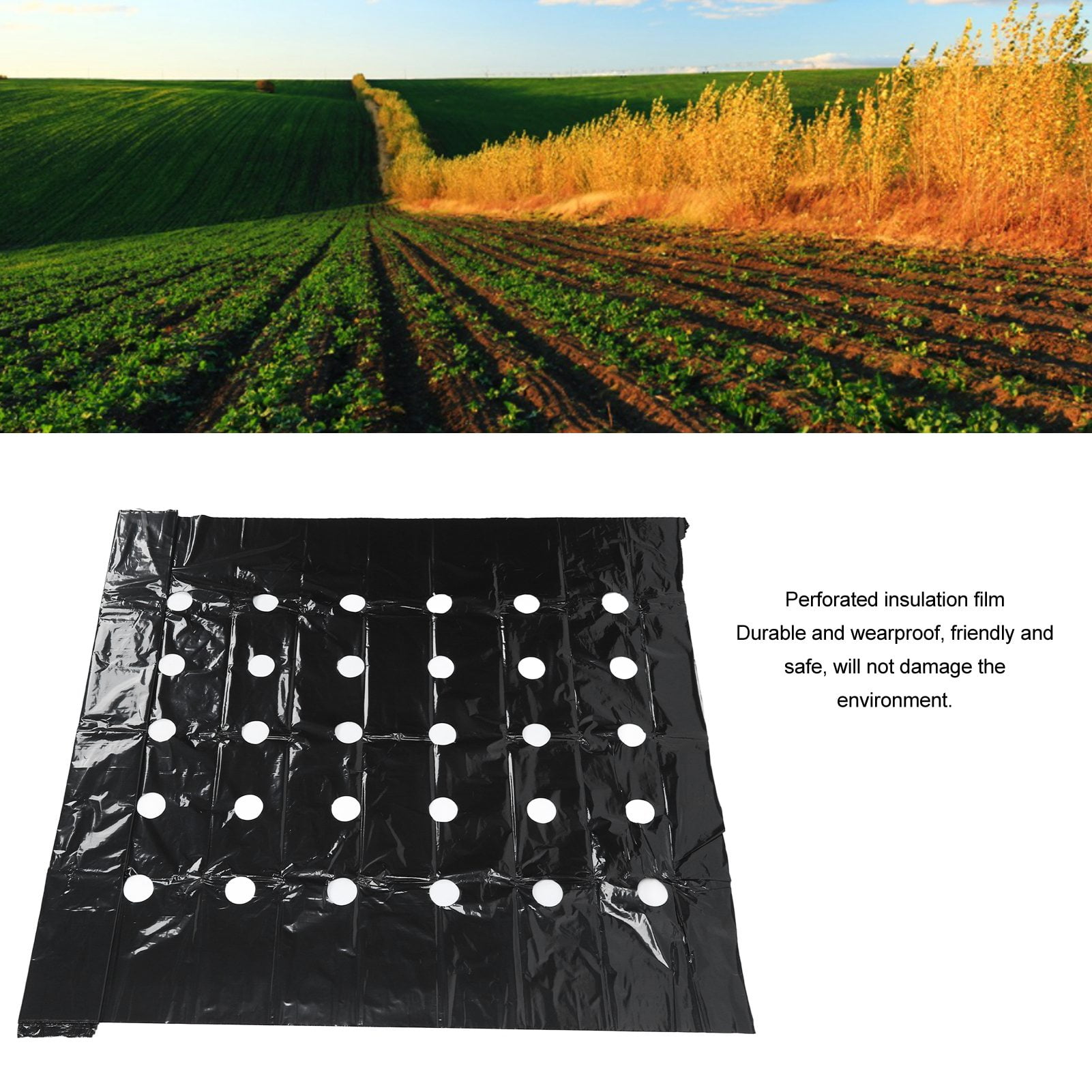 Generic Perforated PE Garden Mulch Film Weed Barrier for Crop Growth (Black, 3.1 ft x 32.8 ft) bkzvt