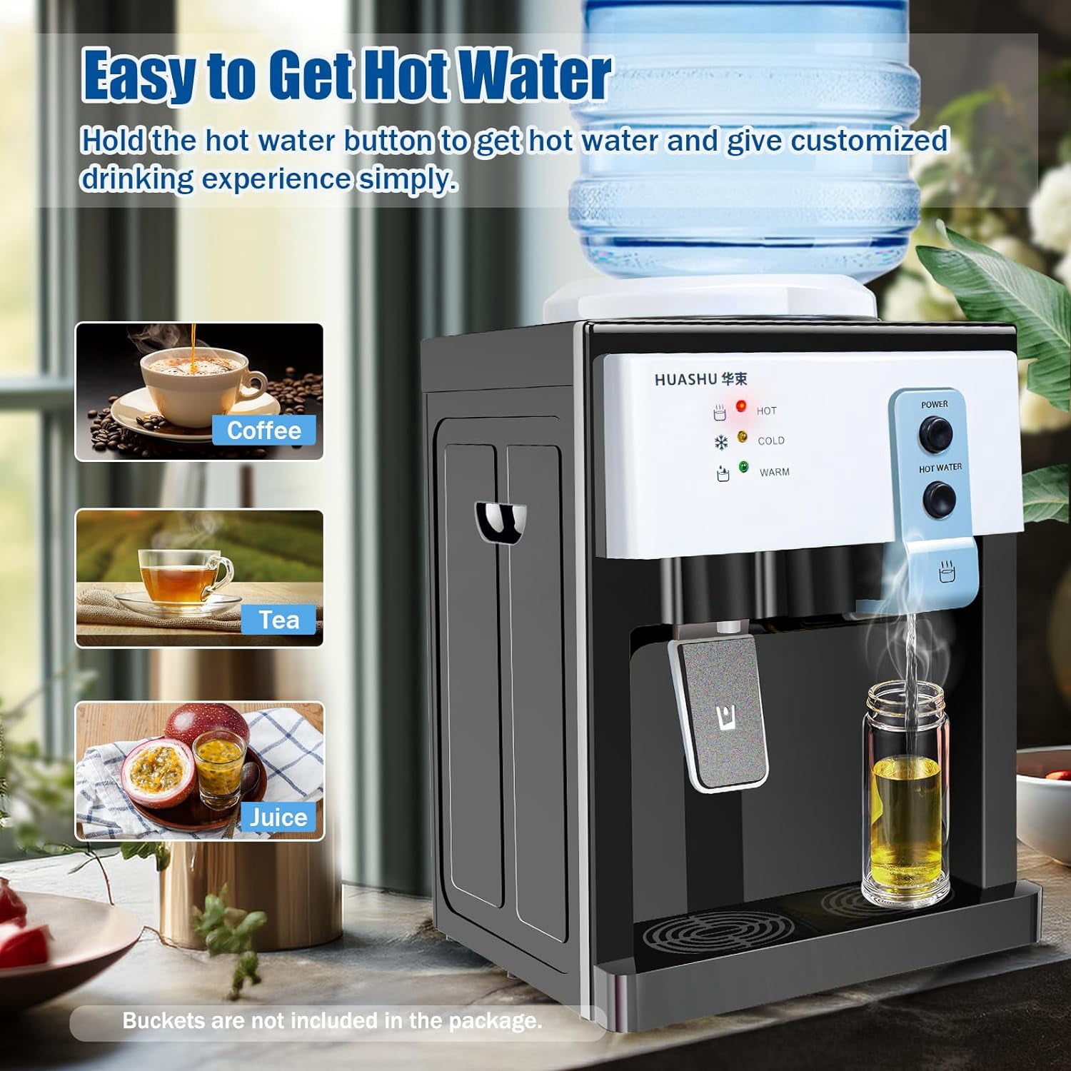 LEYSRIS Countertop Electric Water Dispenser, Hot and Cold Drinking Water Machine for Home and Office (White, 14.17 in x 10.63 in x 9.45 in) nzvgz